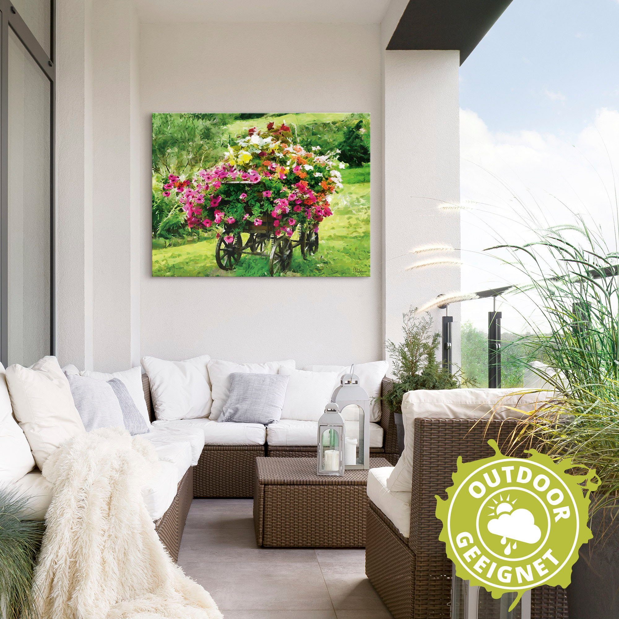 Artland Artprint Koets met bloemen als artprint van aluminium, artprint voor buiten, artprint op linnen, poster in verschillende maten. maten