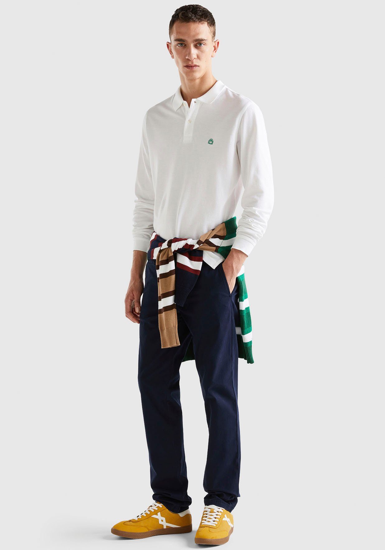 United Colors of Benetton Poloshirt met lange mouwen met splitjes opzij