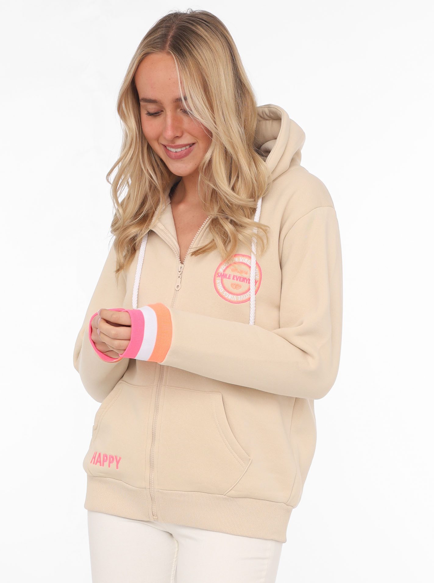 Zwillingsherz Sweatvest met capuchon, rugprint, detailprint aan de voorkant
