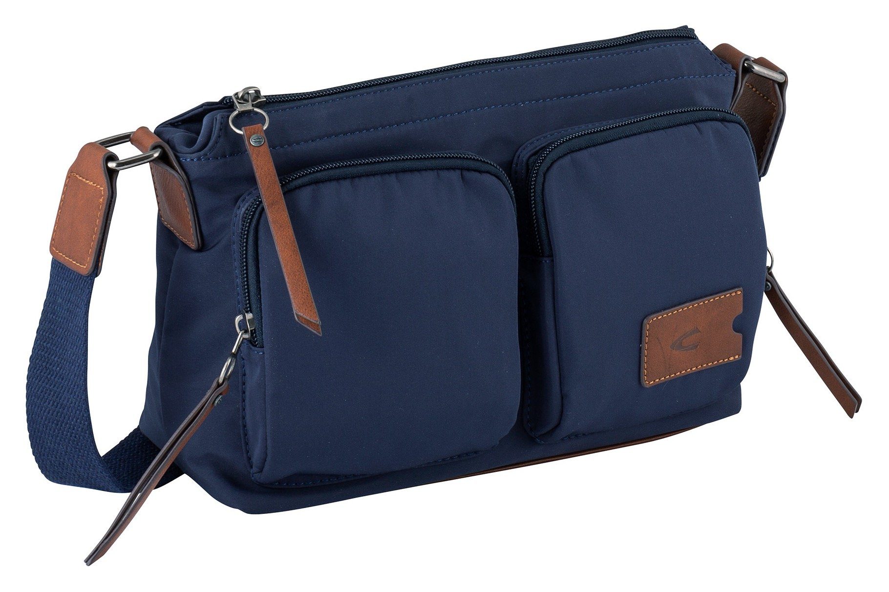 camel active Schoudertas Sky van licht robuust nylon met imitatieleer-applicaties, een blikvanger