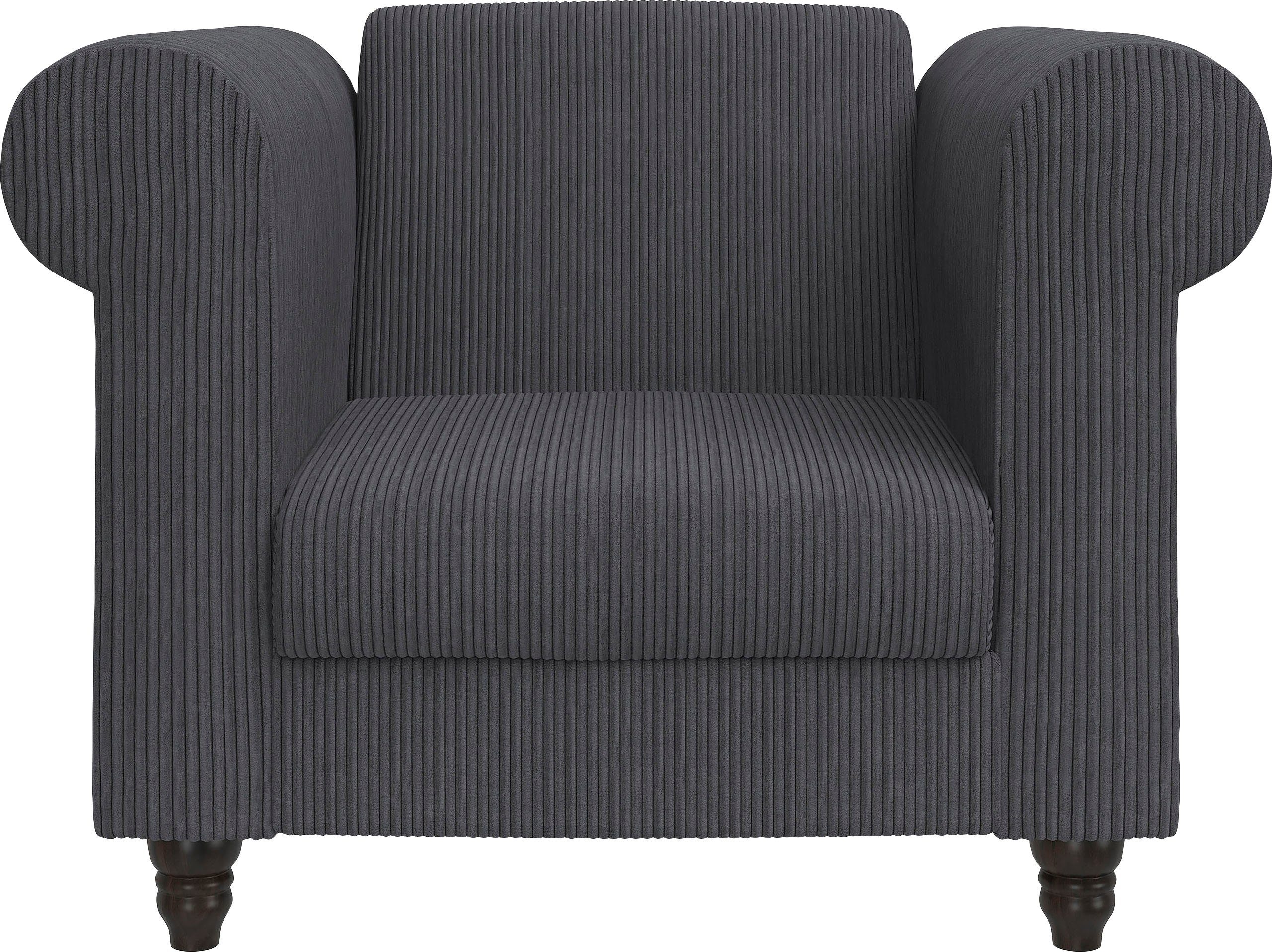Dorel Home Chesterfield-fauteuil Felix II in breed ribfluweel met rugleuning 3-voudig verstelbaar, benen massief hout, zithoogte 46 cm