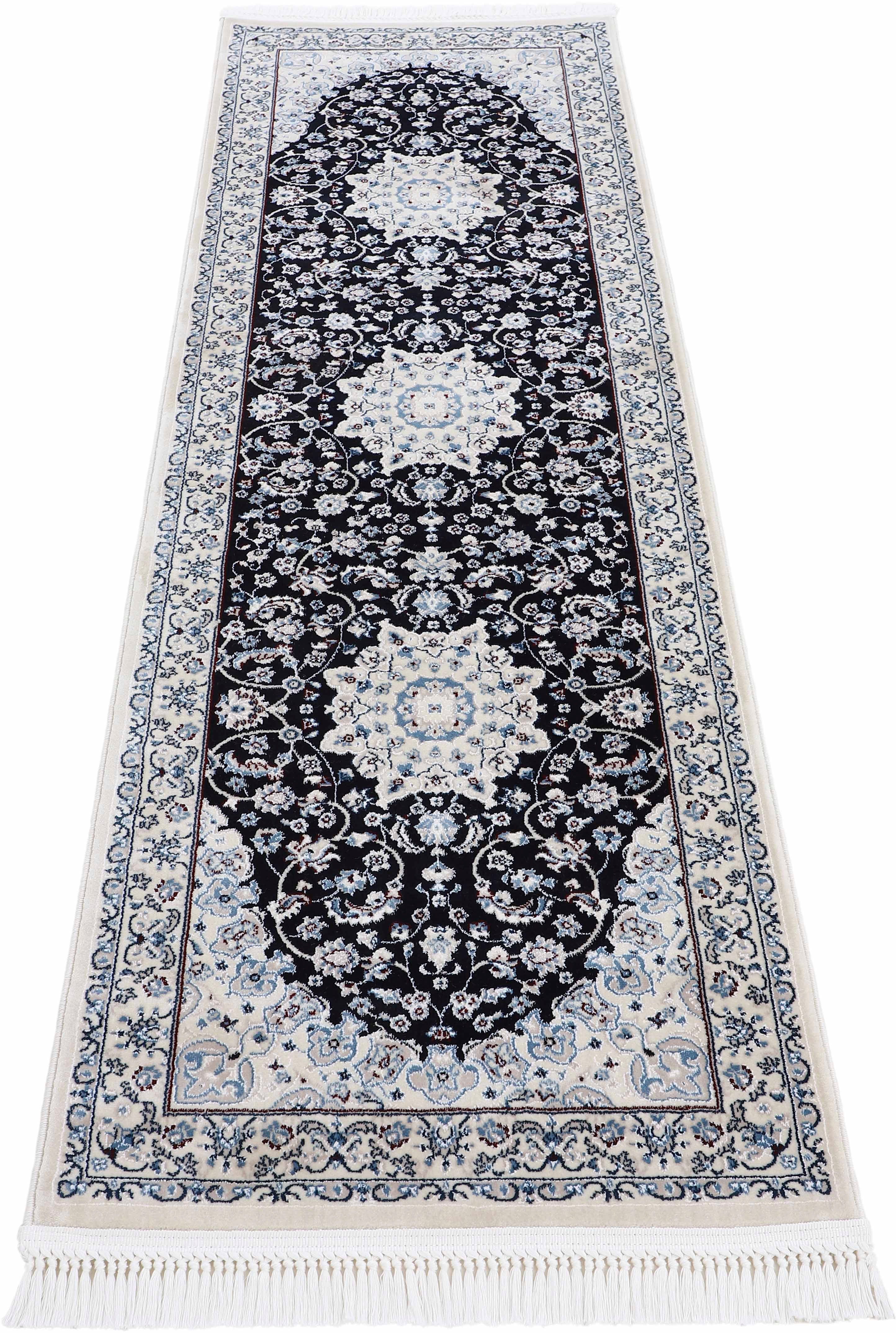 carpetfine Loper Nain Diane Laagpolig vloerkleed, oriënt look lopers maat 80 cm x 600 cm x 8 mm blauw