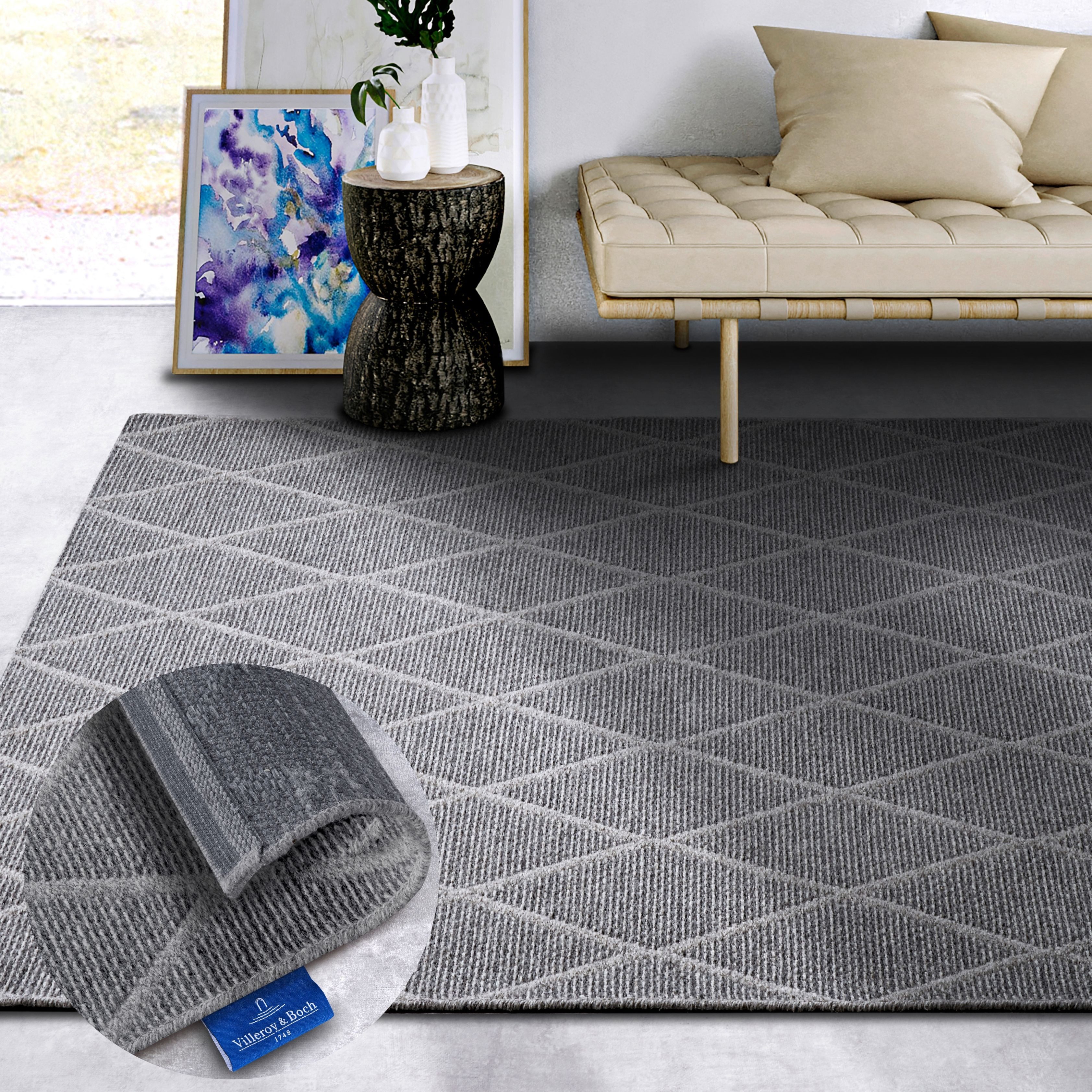 Villeroy & Boch Wollen kleed Maria Scheerwol, wol, natuur, woonkamer, slaapkamer, boho, scandi wollen vloerkleden maat 160 cm x 230 cm x 5 mm grijs