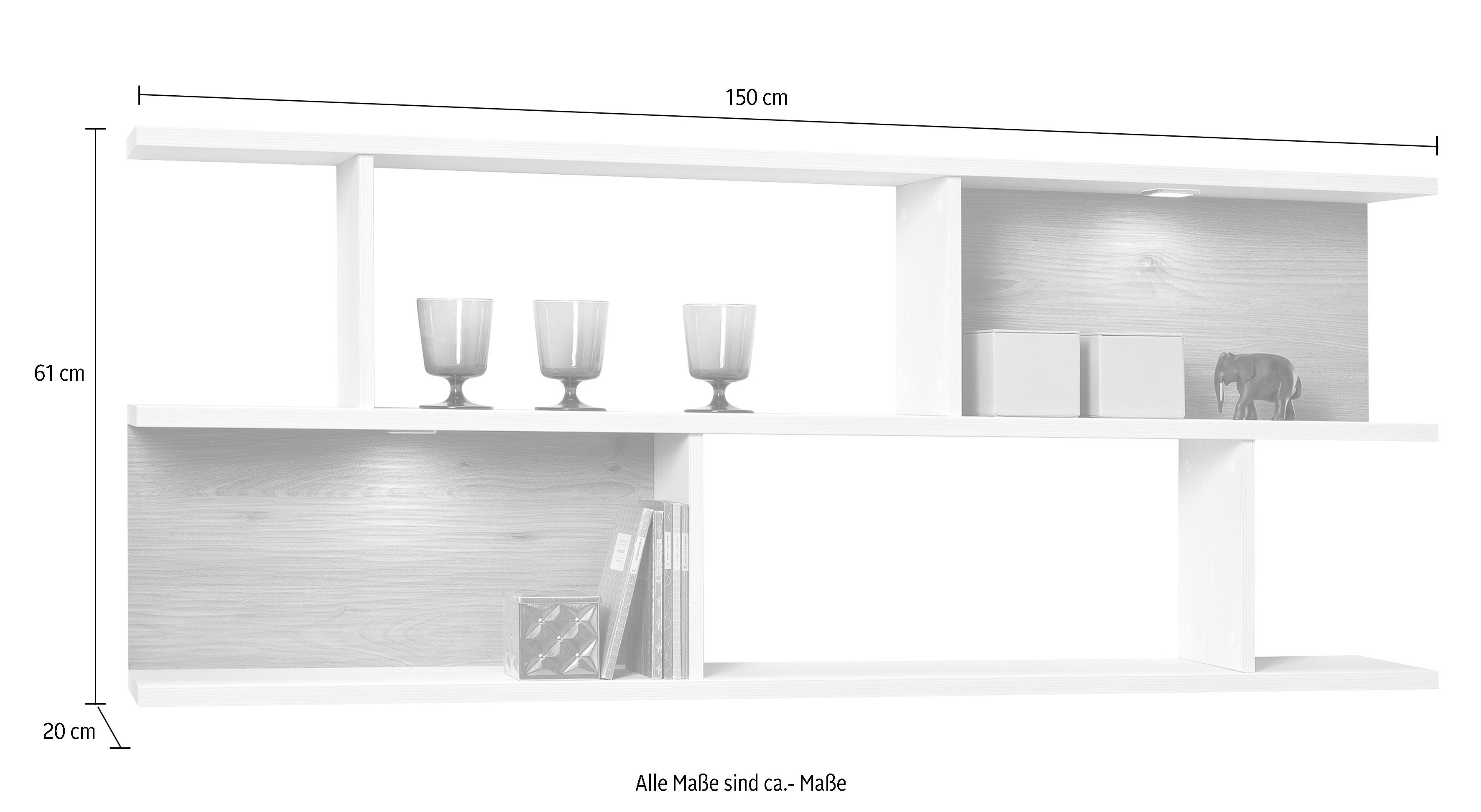 set one by Musterring Wandplank York Type 43, met 3 planken, 3 kleuren, verlichting optioneel, B 150 cm