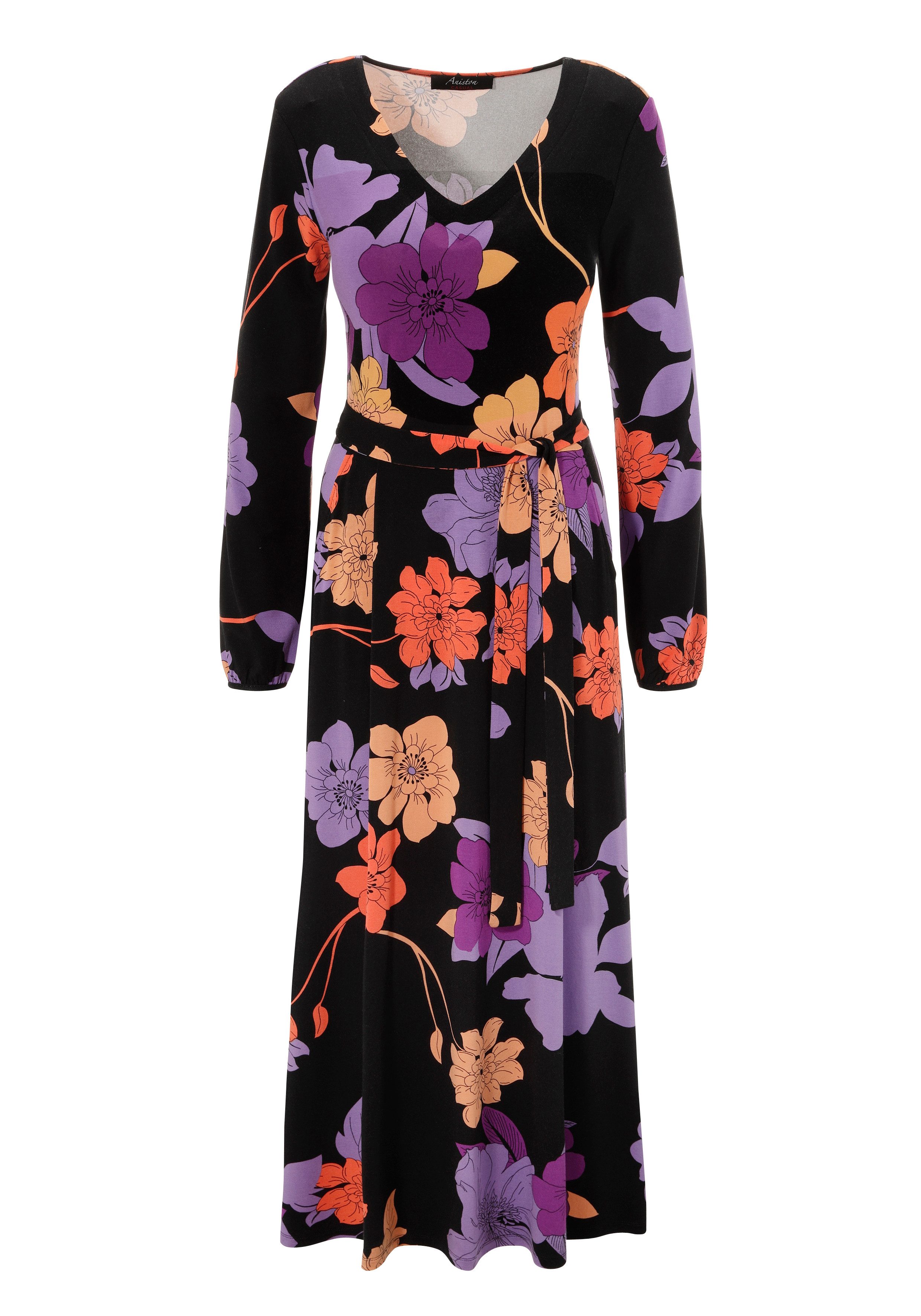 Aniston CASUAL Maxi-jurk met grootformaat, kleurharmonieuze bloemen bedrukt - nieuwe collectie (Met een afneembare bindstrik)