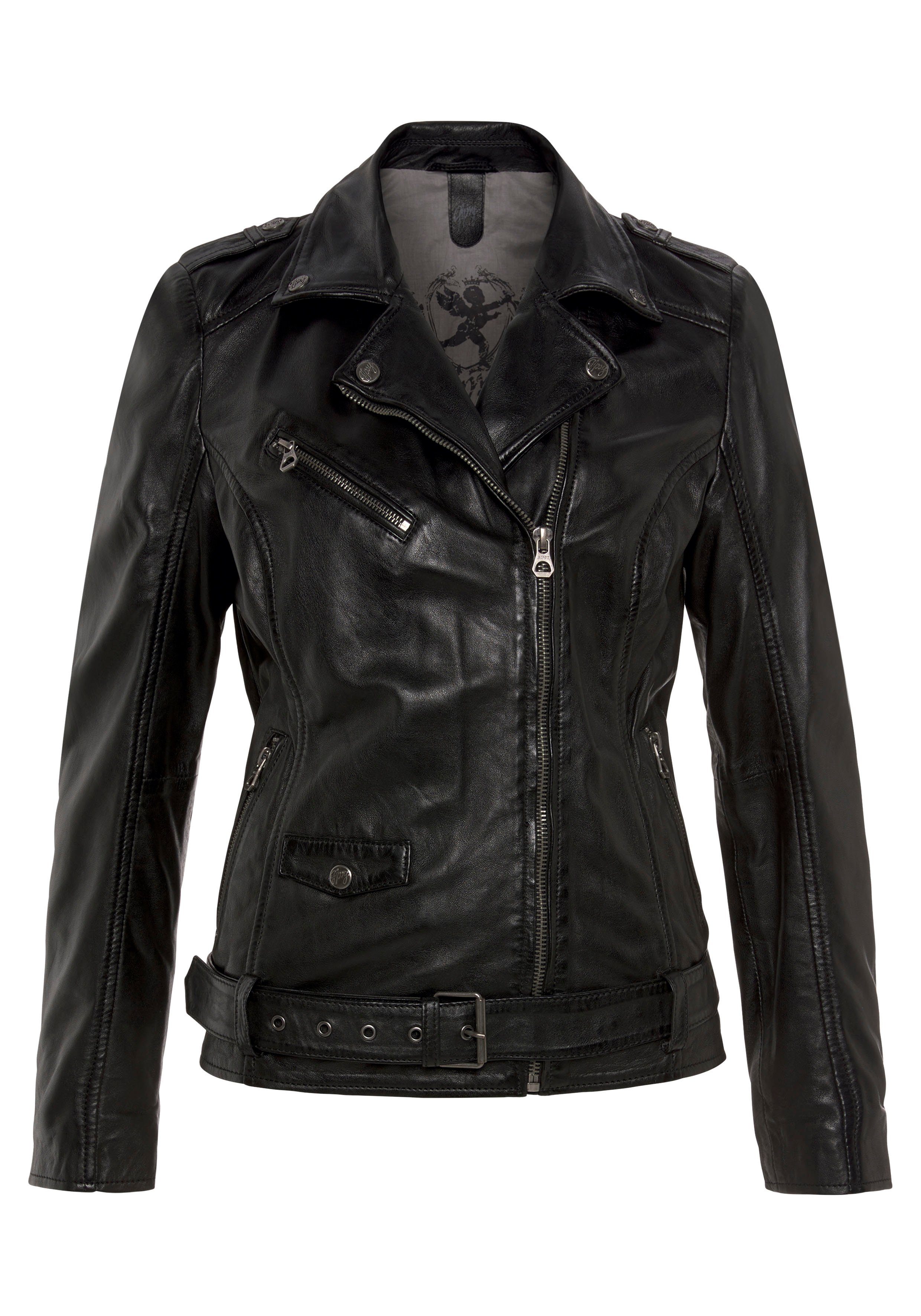 Mauritius Leren jack Aubree casual bikerjack met riem