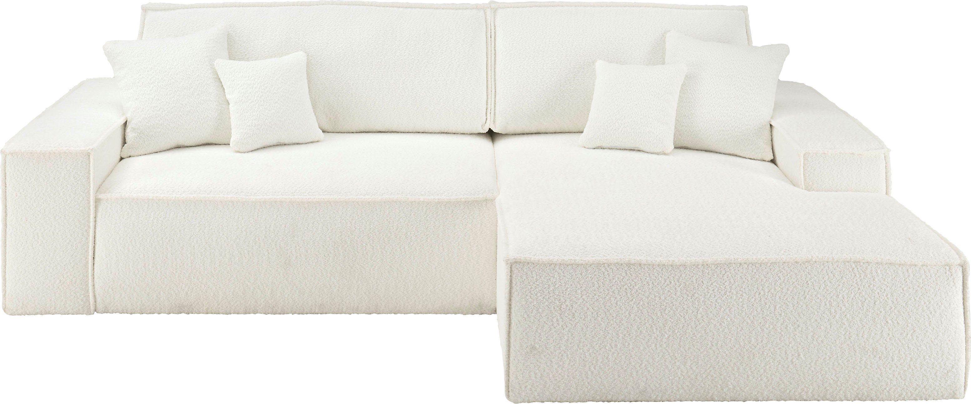 andas Hoekbank Finnley slaapbank 267 cm in Bouclé, fijne structuur en cord, L-vorm