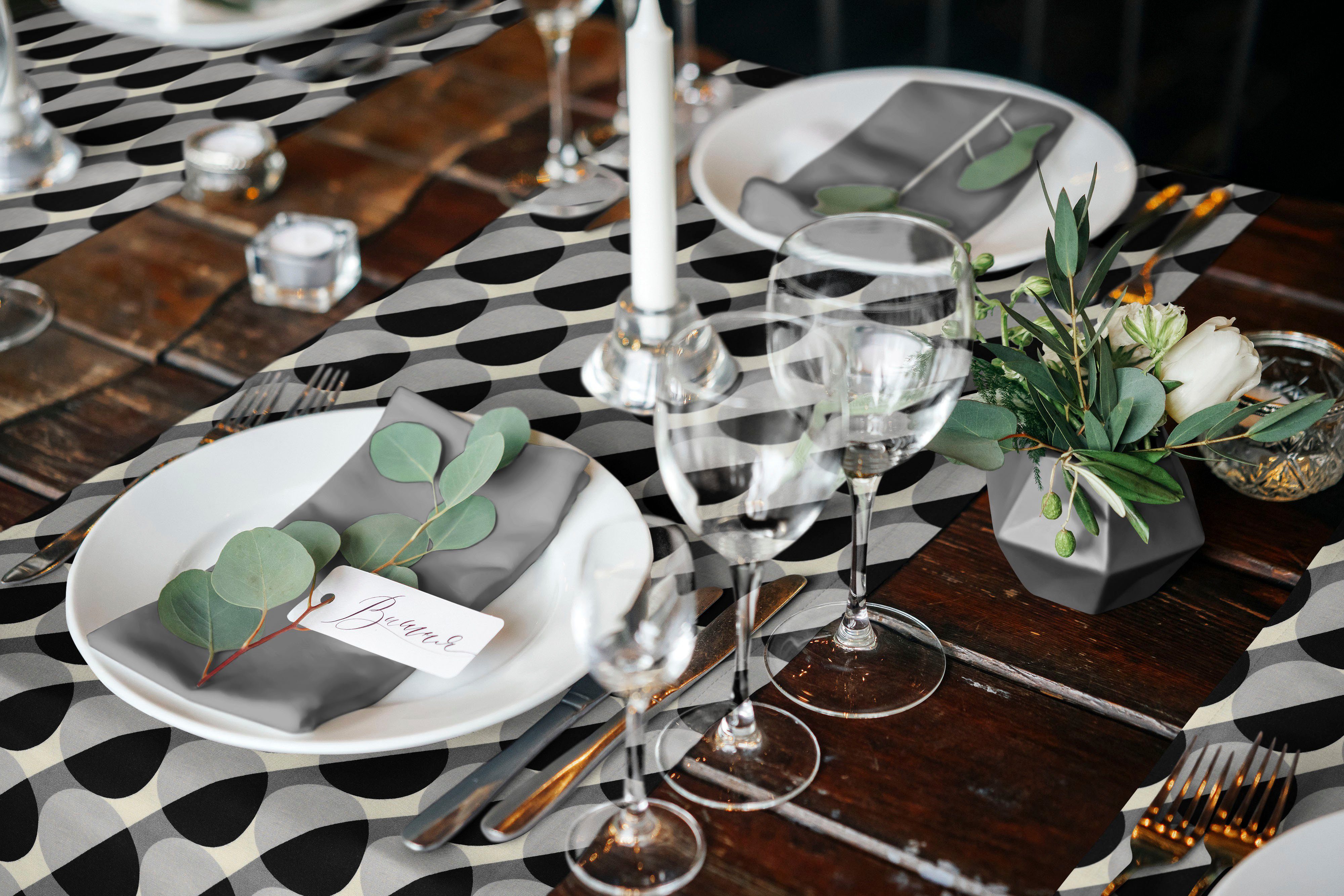 Adam Set placemats Tafelset Circles Made in Germany, voor 6 personen (13 stuks) tafelkleden grijs