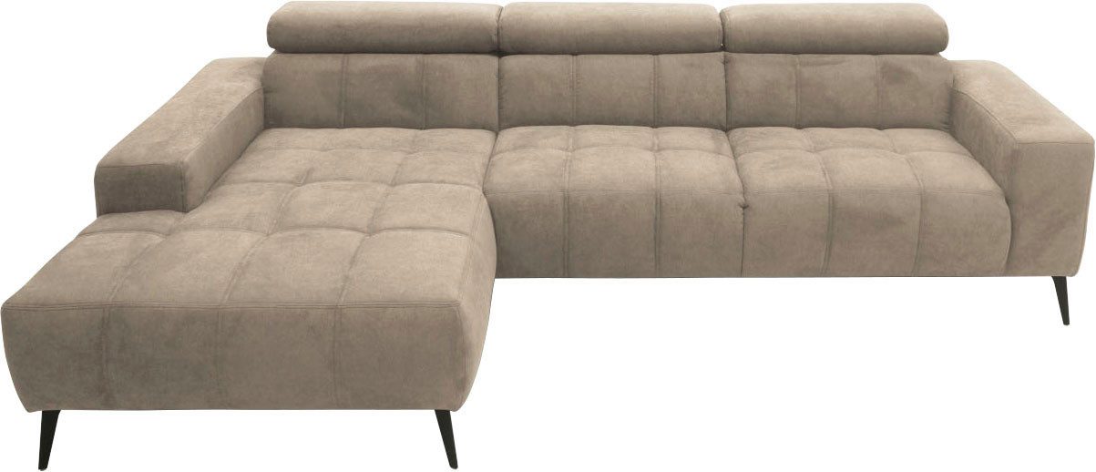 DOMO collection Hoekbank Trento L-vorm, met sledevoet of enkele voet naar keuze met verstelbare hoofdsteun, récamier links/rechts bestelbaar