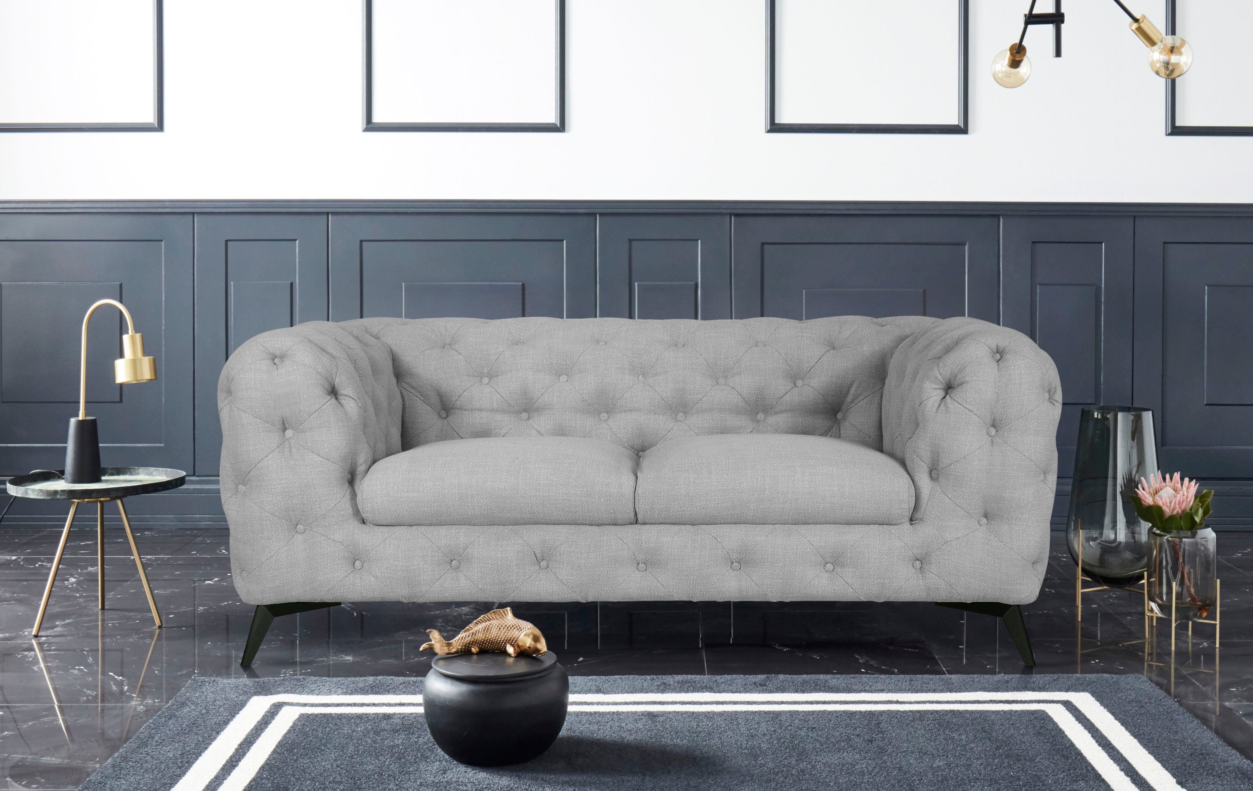 Leonique Chesterfield-bank Glynis luxueuze capitonnage, moderne chesterfield look, kleur van de poten ter keuze