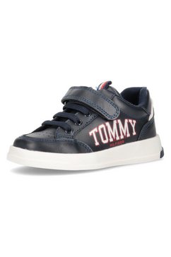 tommy hilfiger slip-on sneakers low cut lace-up-velcro sneaker met logo-opschrift opzij blauw