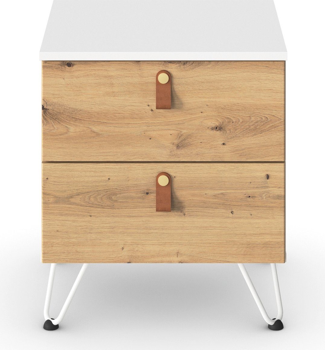 rauch Nachtkastje Homey by Aditio met greeplussen van leer, 2 laden met soft-closefunctie