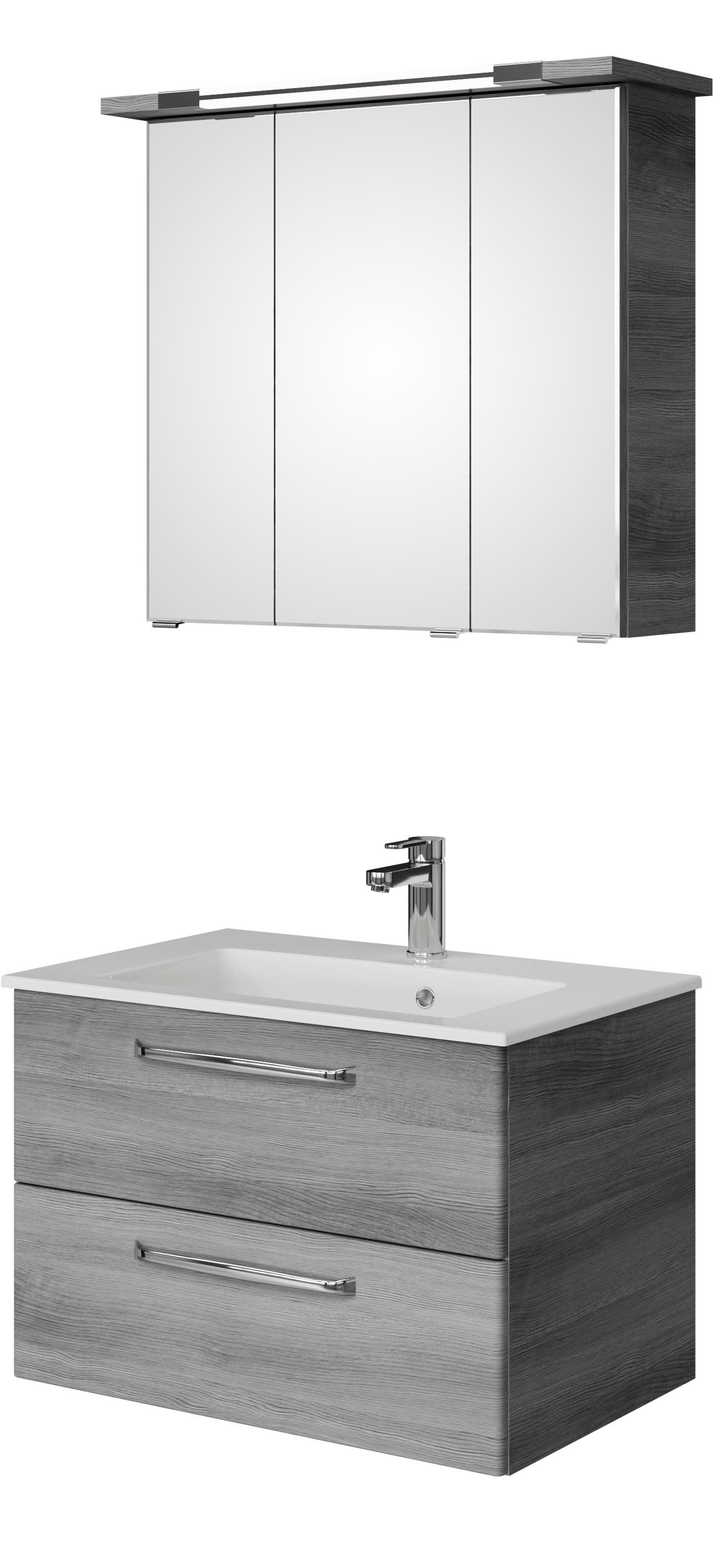 Saphir Badmeubelset Trentino 2-delig mineralen marmer wasbak, spiegelkast met LED-profiel (3 stuks) badmeubelsets
