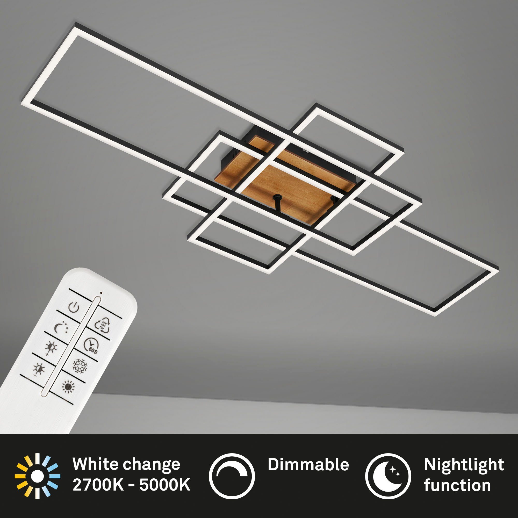 Briloner Leuchten Led-plafondlamp 3156018 FRAME Plafondlamp, 104x42x10 cm, chroom, 55W, woonkamer, slaapkamer, keuken