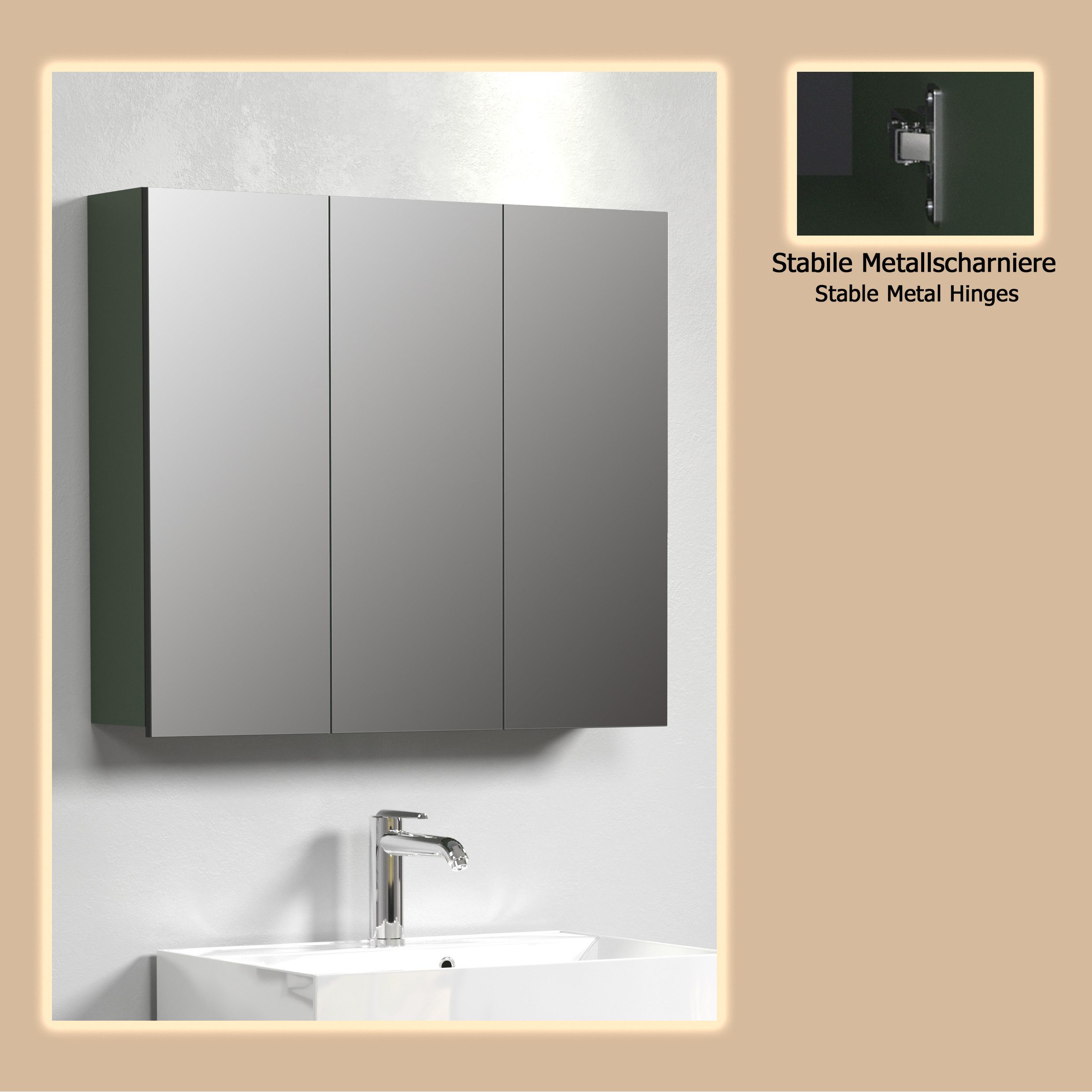 welltime Spiegelkast Amrum 3-deurs badkamer spiegel met opbergruimte - afmetingen (b/d/h) 90/20/80 cm (1 stuk)