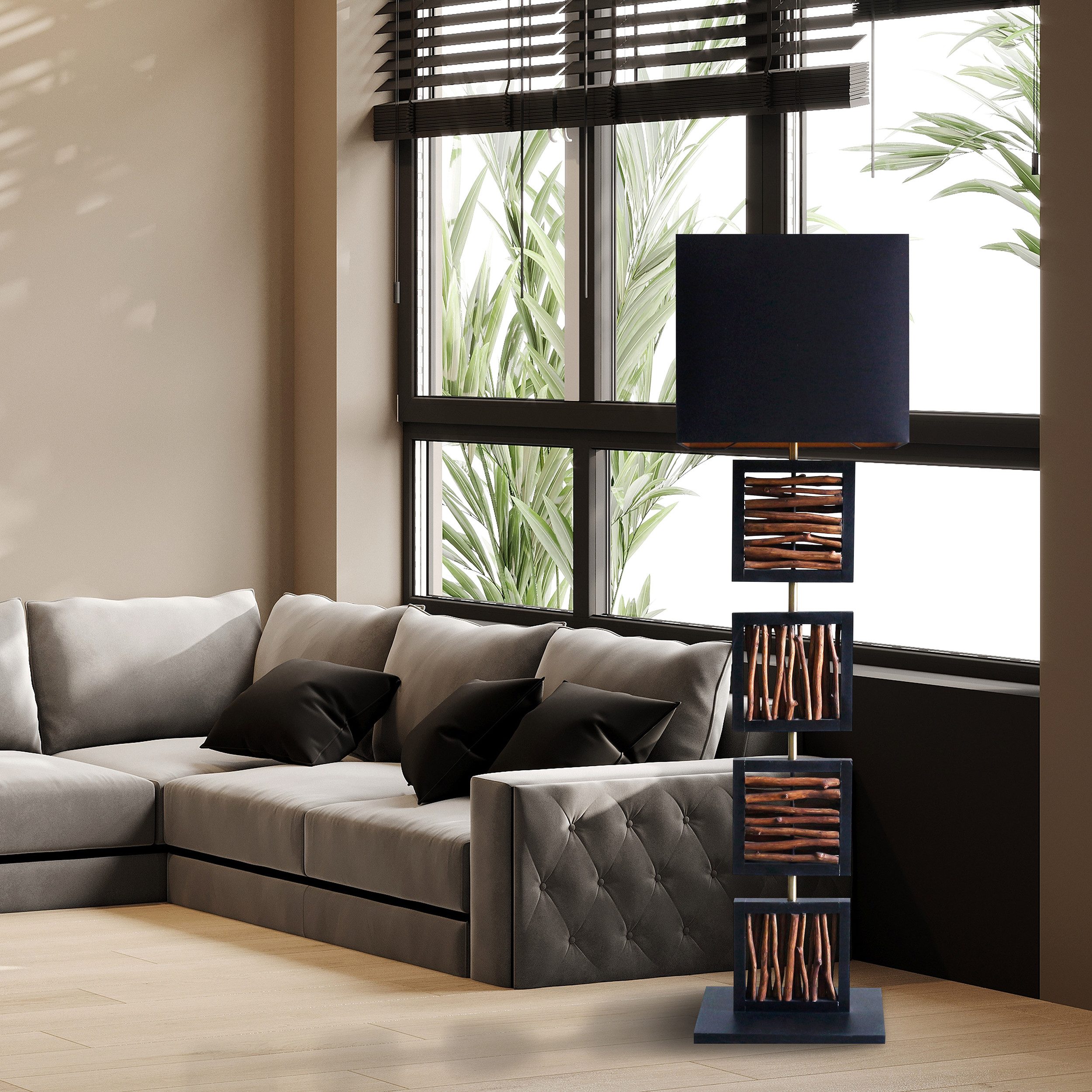 SalesFever Staande lamp Drijfhout Scherm binnenin goudkleur (1 stuk)