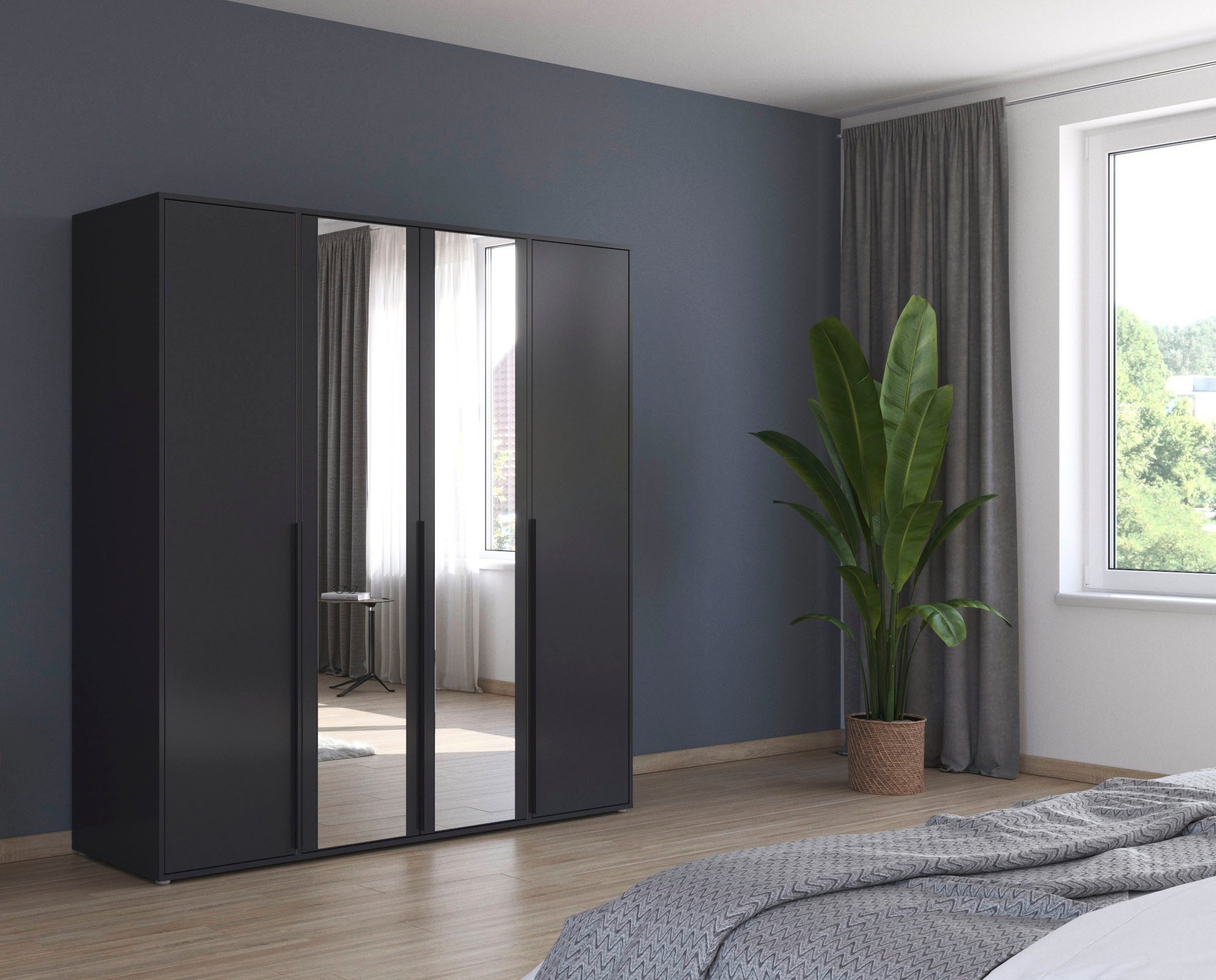 rauch Draaideurkast Kledingkast Kast Garderobe Wasmand NAGATA met Spiegel und modernen stangengriffen in graumetallic topseller made in germany