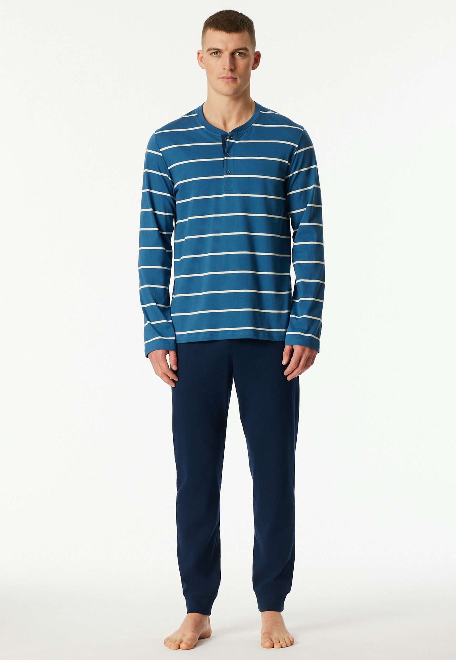 Schiesser Pyjama Casual Nightwear Knoopsluiting, bindband, lange mouw, katoen, single jersey (2-delig)