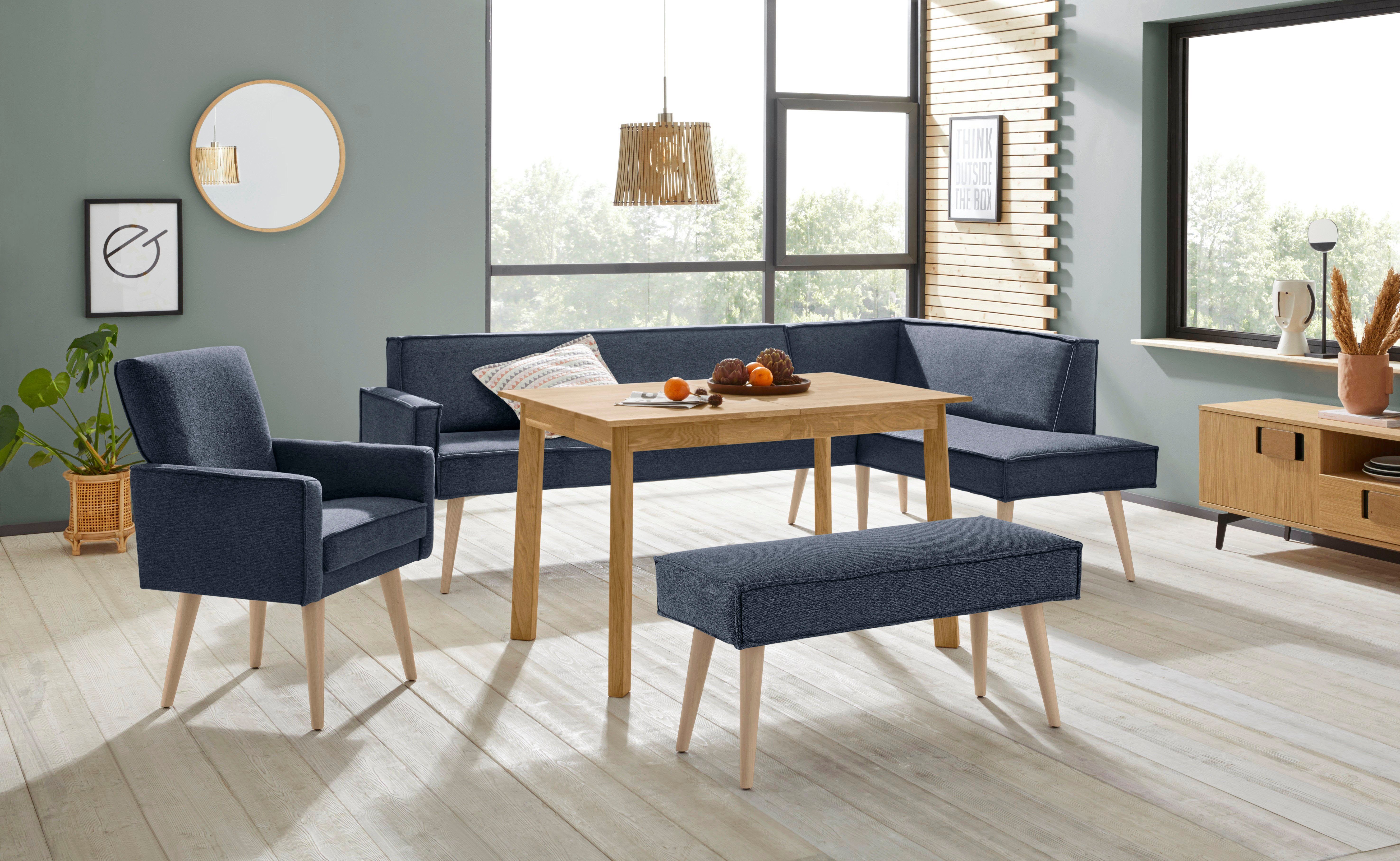 exxpo - sofa fashion Hoekbank Lungo, moderne paspelnaad, comfortabel en elegant, hoge houten voet