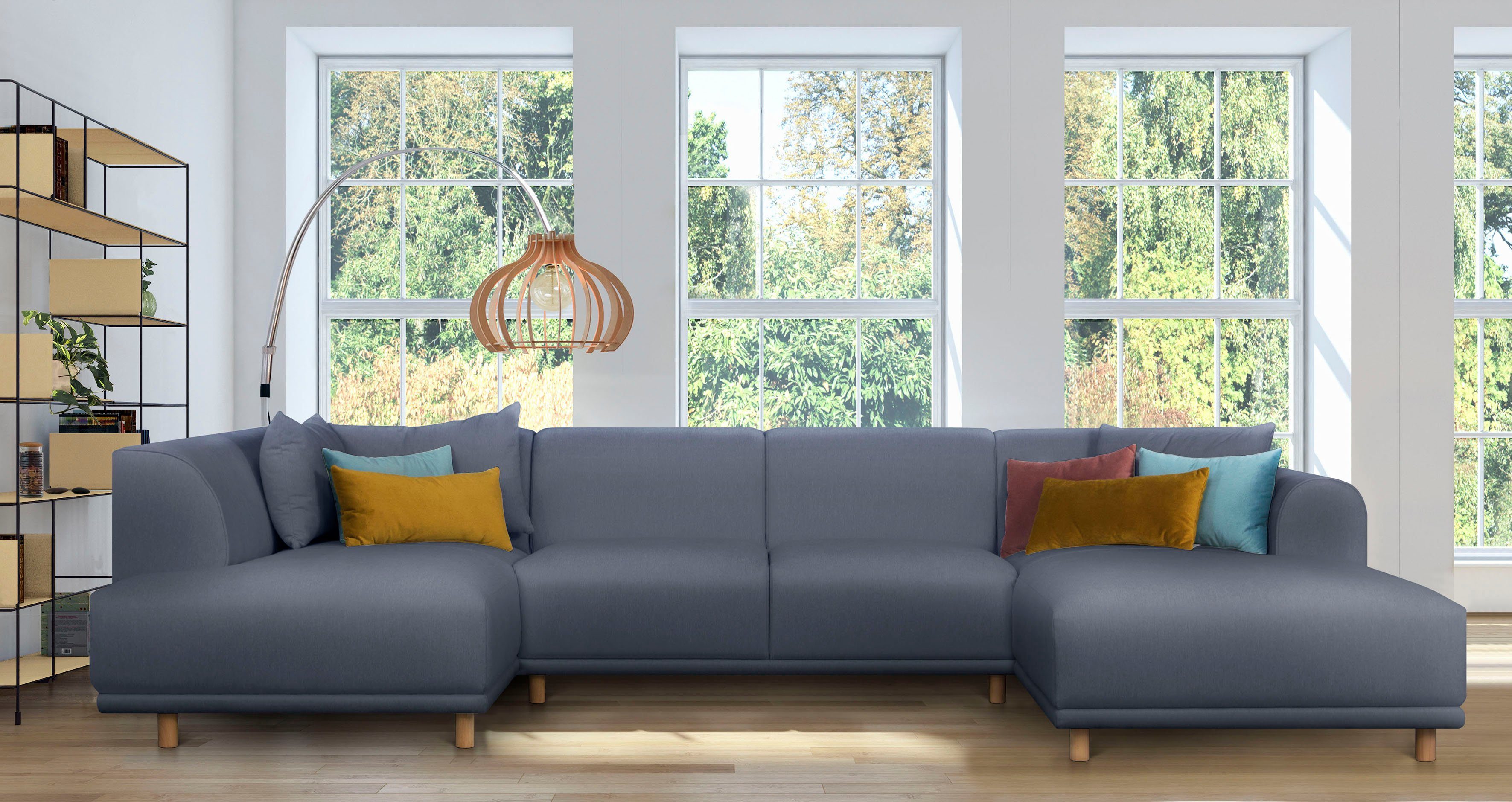 andas Zithoek Maroon U-vorm in een scandinavisch design, met losse kussens