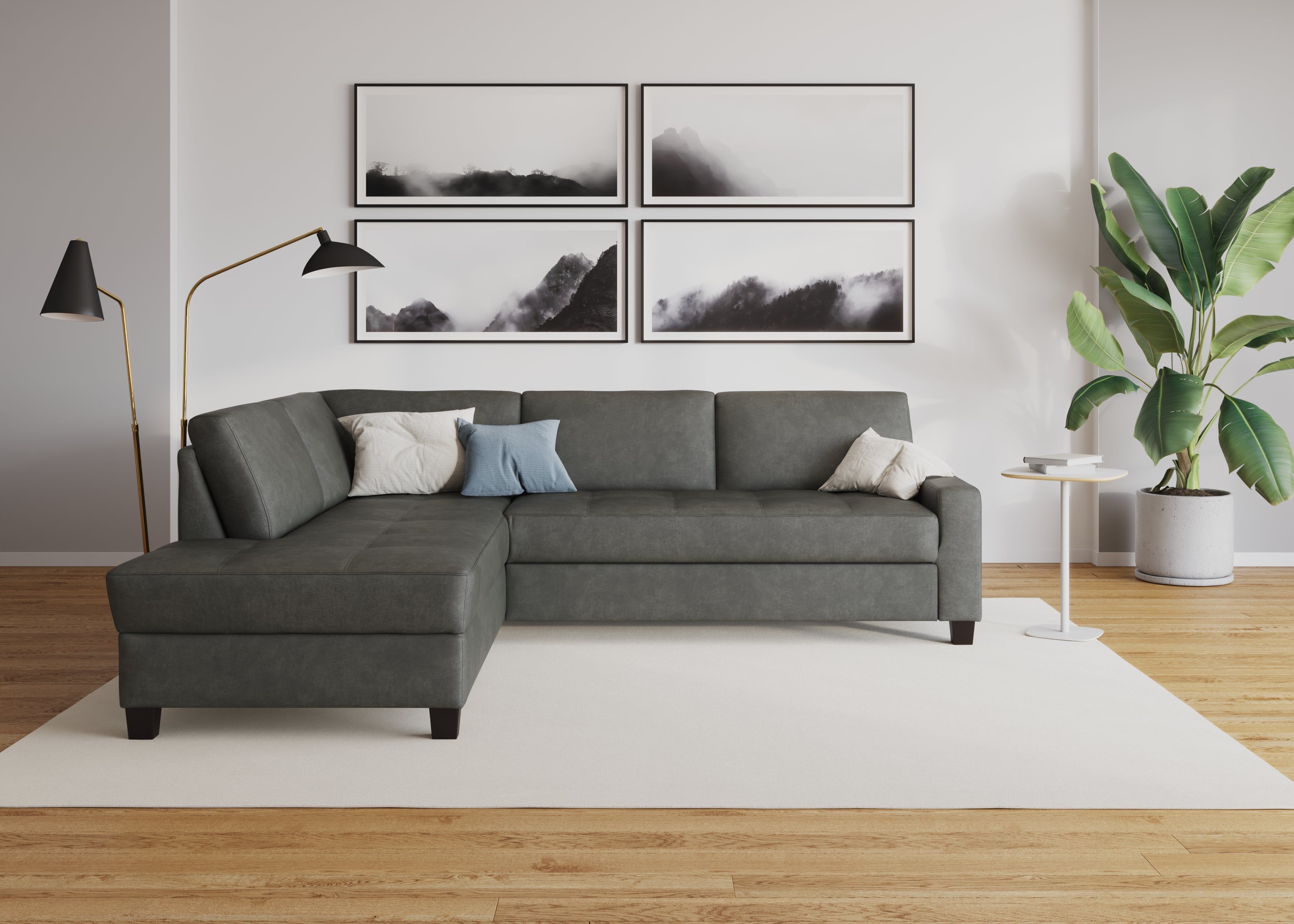 DOMO collection Hoekbank Florentina tijdloos en elegant, zitnaden als designelement, L-vorm keuze met slaapfunctie, met contrastnaad, comfortabele