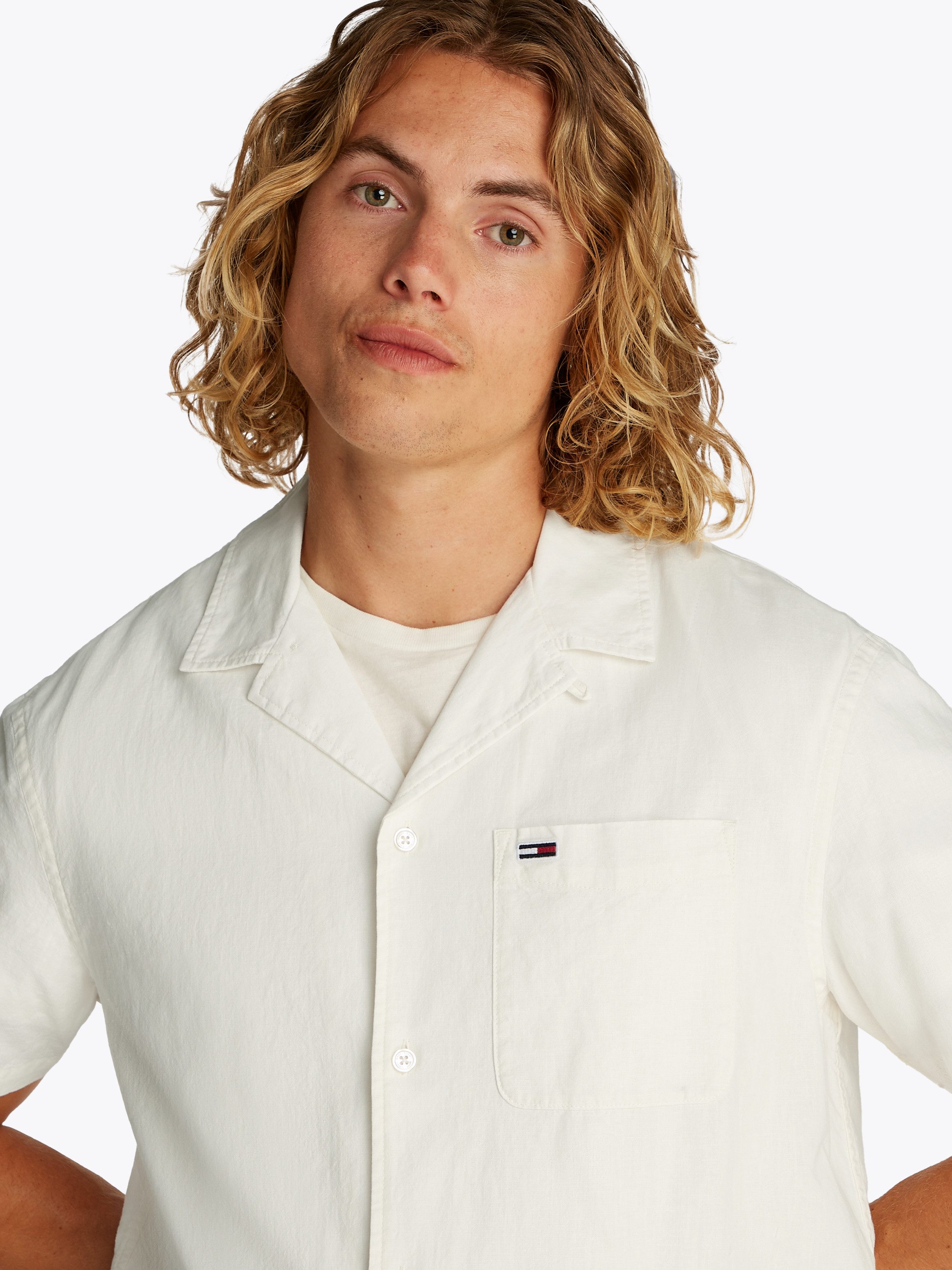Tommy Jeans Plus Overhemd met korte mouwen TJM LINEN BLEND CAMP SS EXT