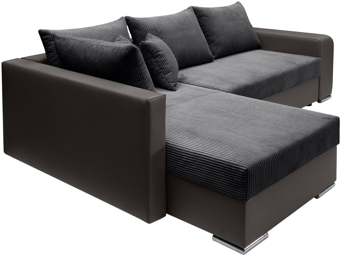 COLLECTION AB Hoekbank L-model Regalarmleuning met LED RGB verlichting, bedfunctie en bedbox