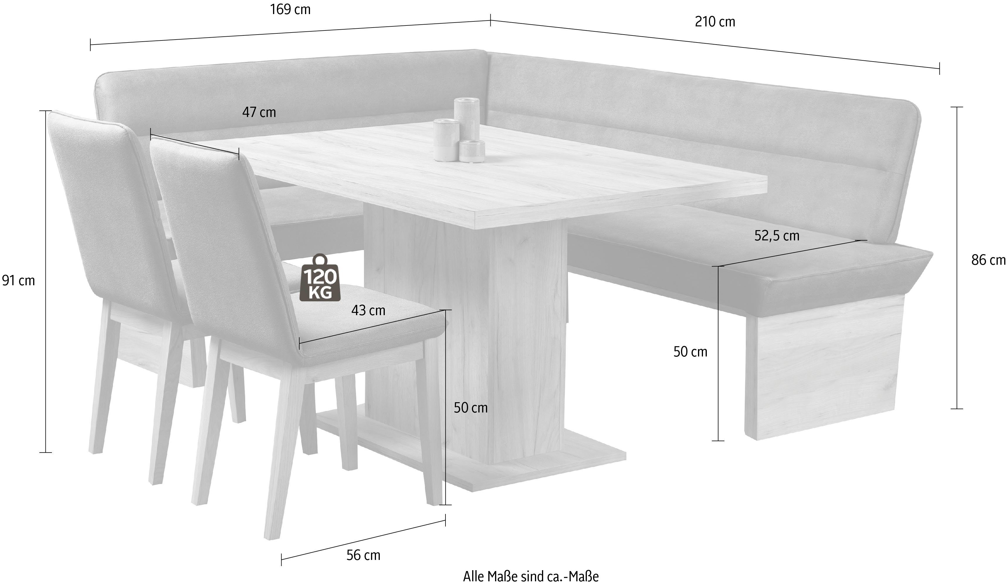 Home affaire Eethoek Beluna + Cross Eetkamer zitgroep stoelen tafel en bank comfortabel gepolsterd (set, 4-delig)