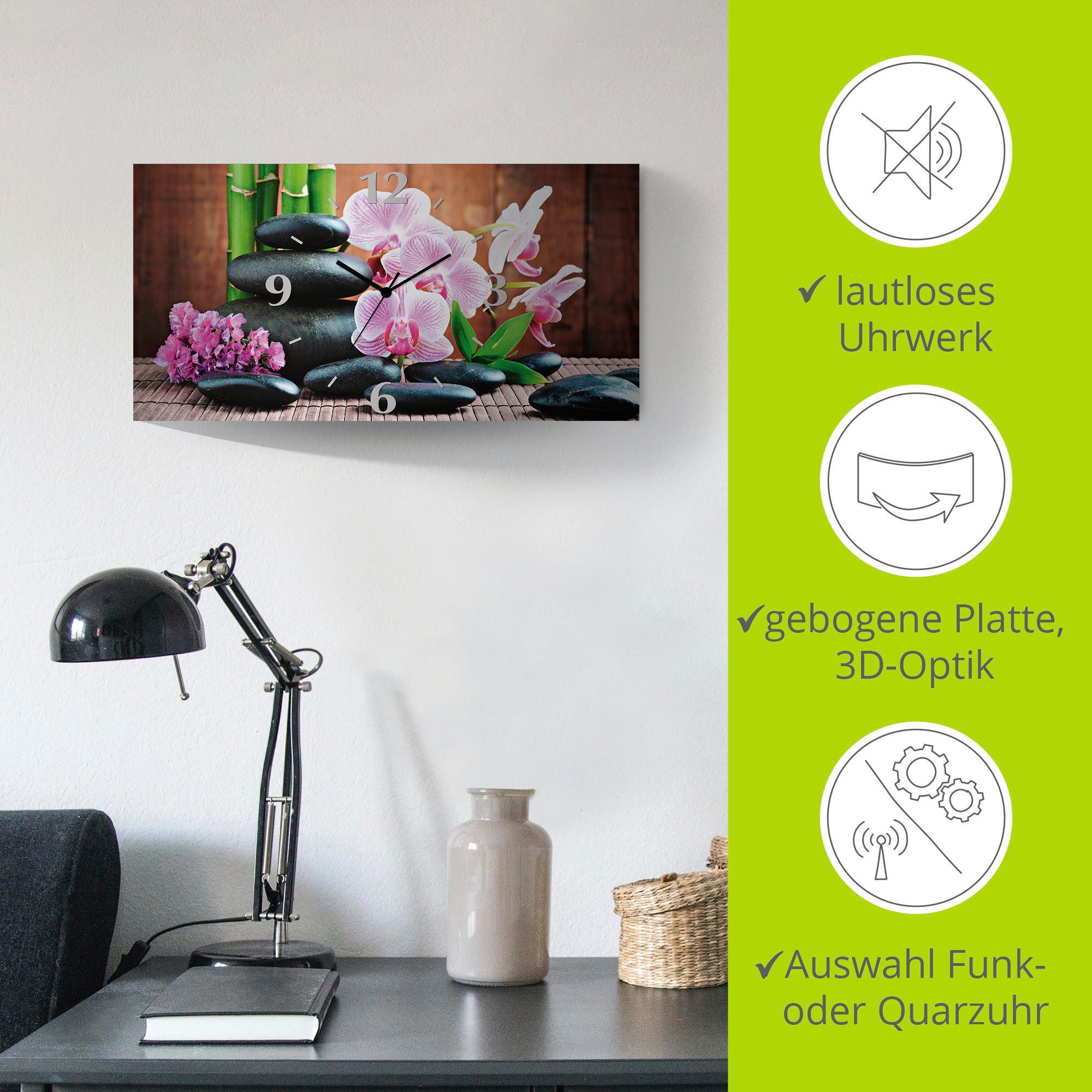 Artland Wandklok Spa concept zen stenen orchideeën 3d-look geschulpt, met kwarts- of radiografisch uurwerk, verschillende maten