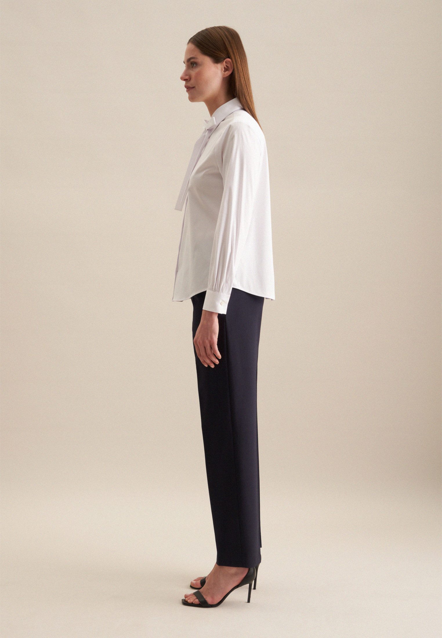 seidensticker Blouse met kraagstrik Zwarte roos Lange mouwen kraag uni