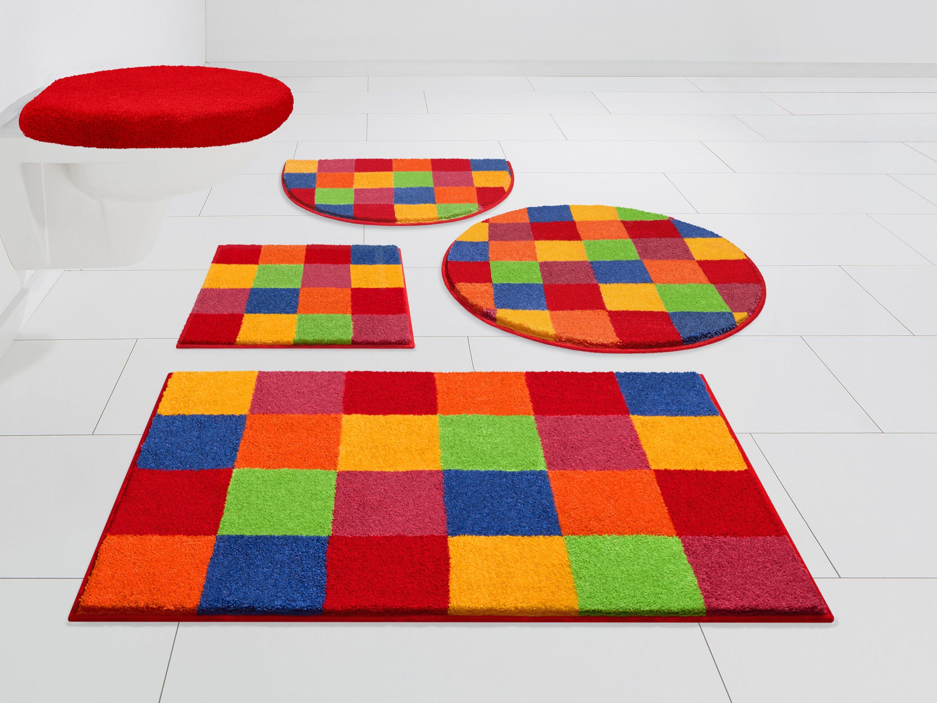 Grund Badmat Mozaïek aangenaam zacht, ook verkrijgbaar als 3-delig set, made in europe badmatten maat 3-delige set voor hangend toilet multicolor