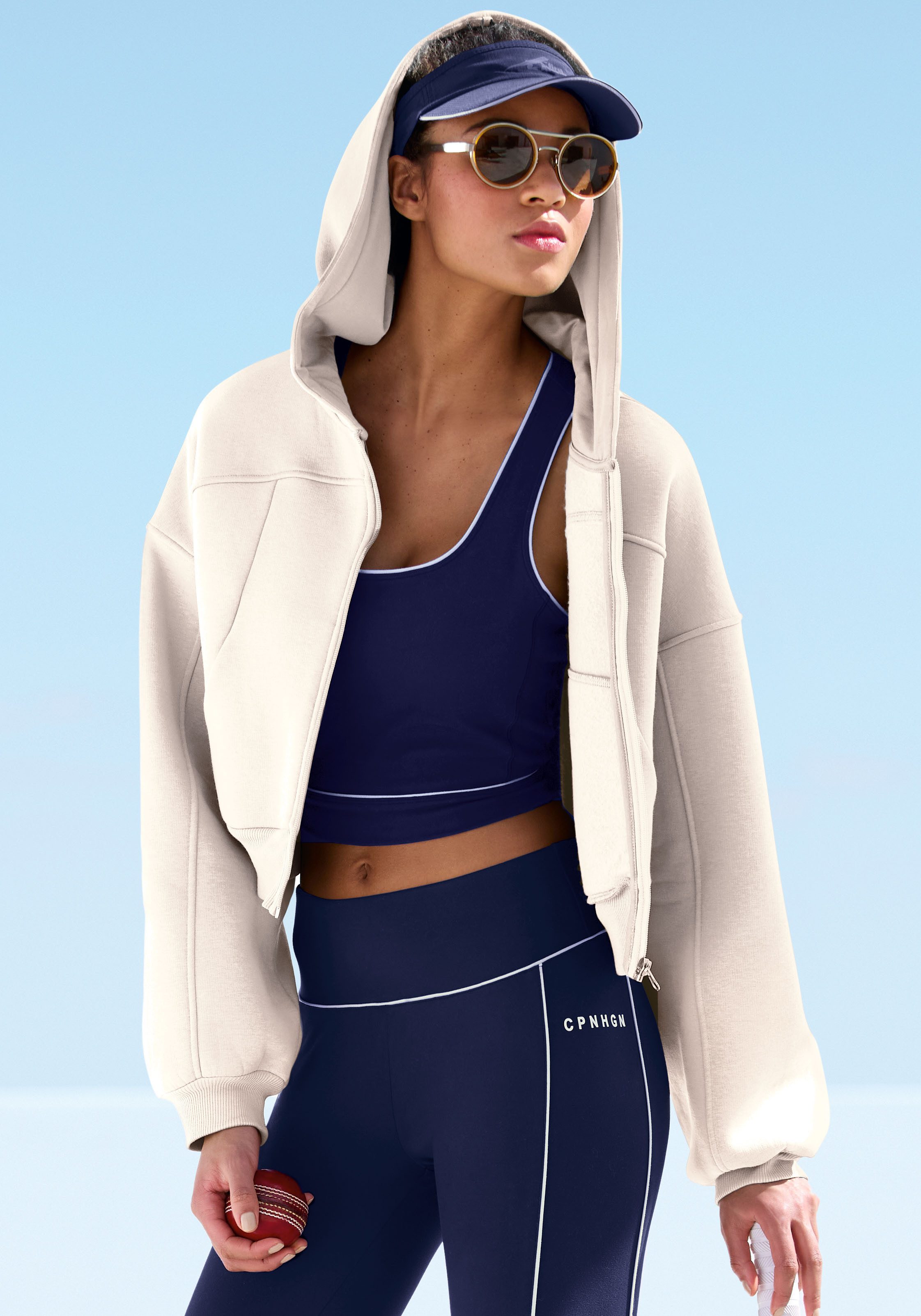 OTTO Copenhagen Studios Capuchonsweatvest in kort model dames sweatvesten maat M (40/42) wit