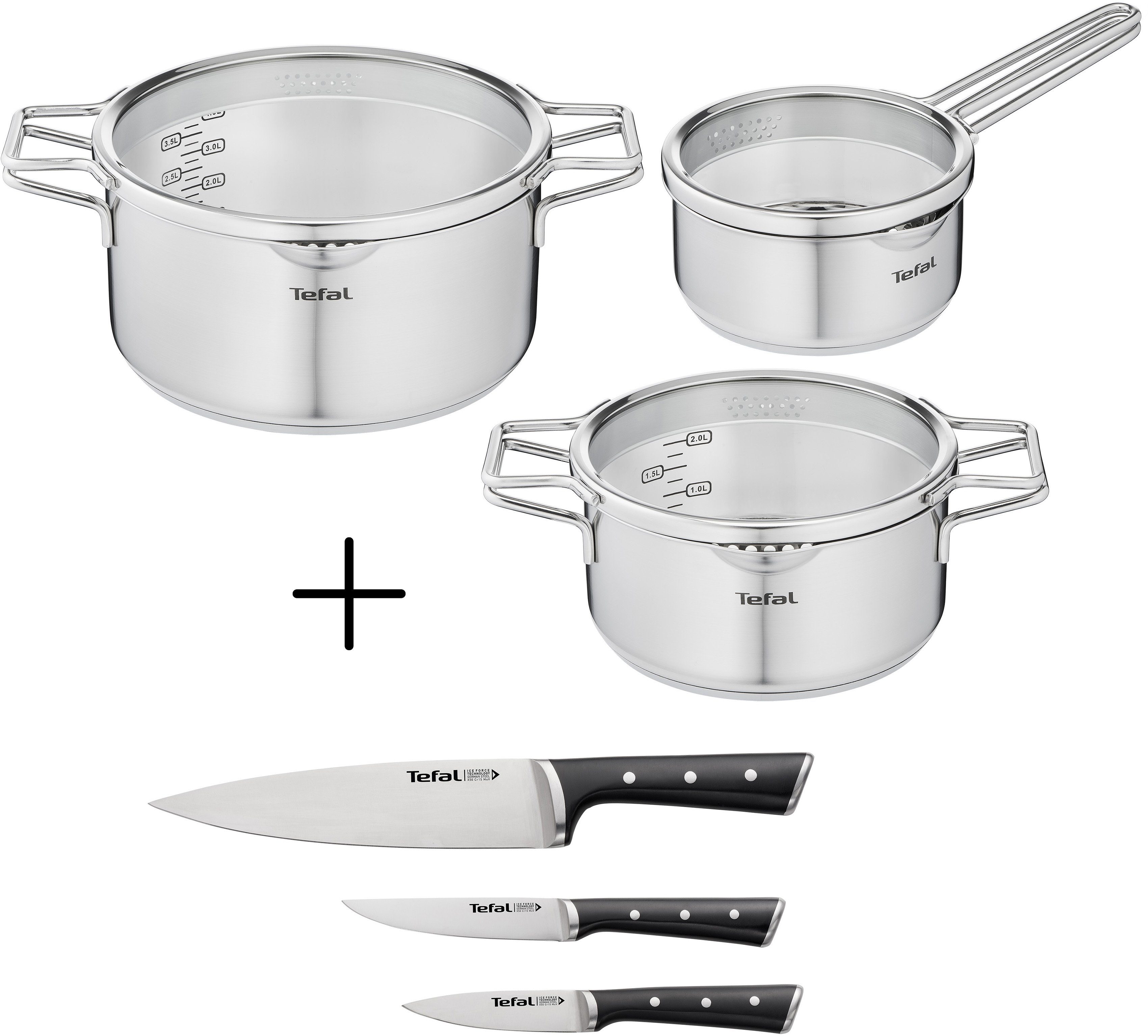 Tefal Pannenset Nordica + Ice Force Set: roestvrijstalen pannenset (alle soorten fornuizen), inductie (set)