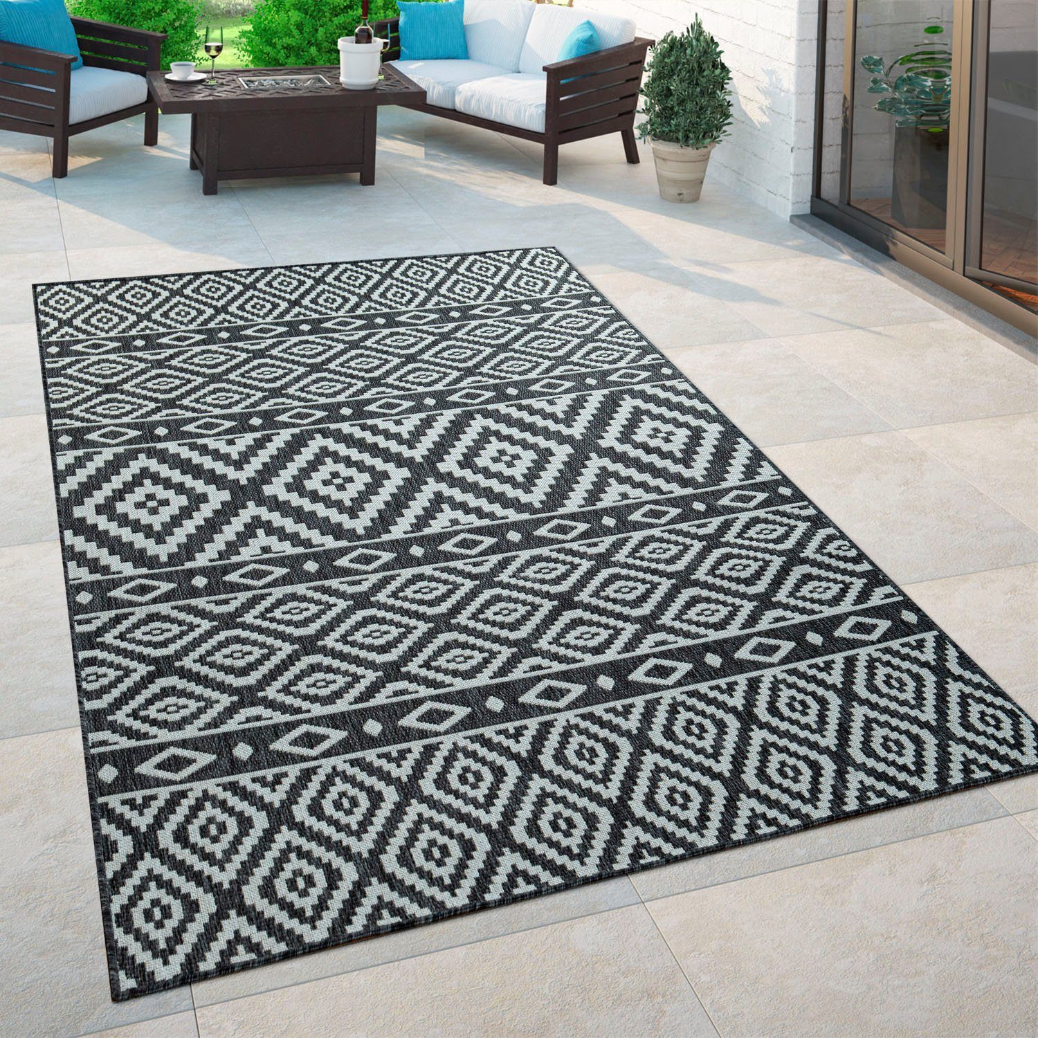Paco Home Vloerkleed Coco 201 Platweefsel, ruitdesign, geschikt voor binnen en buiten, woonkamer