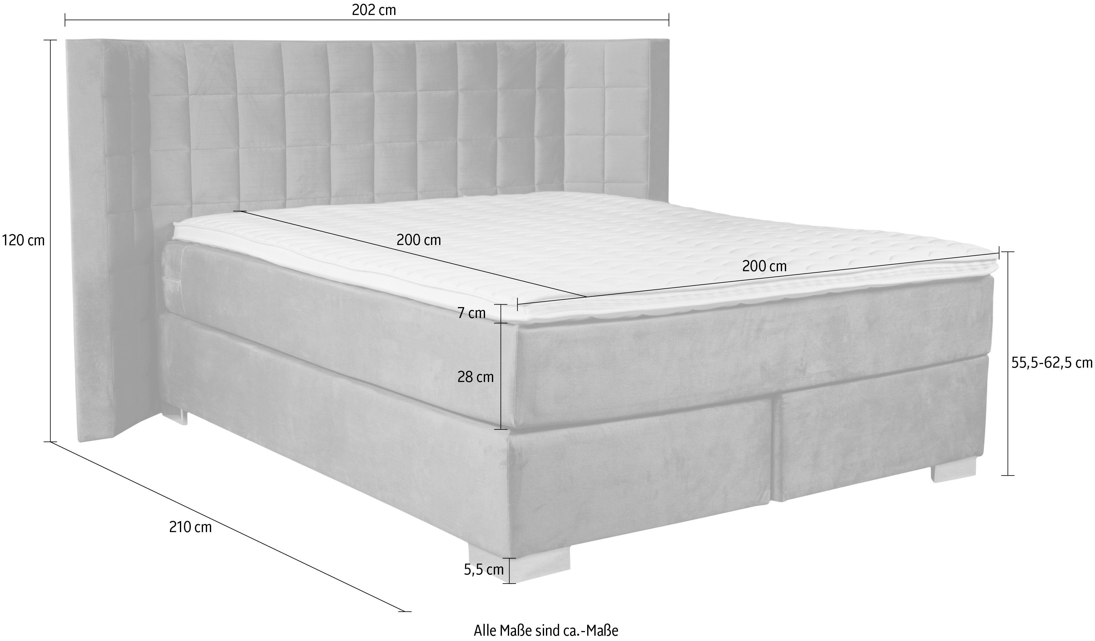 Places of Style Boxspring Piazza met stiksels en hoofdbord met vleugels opzij