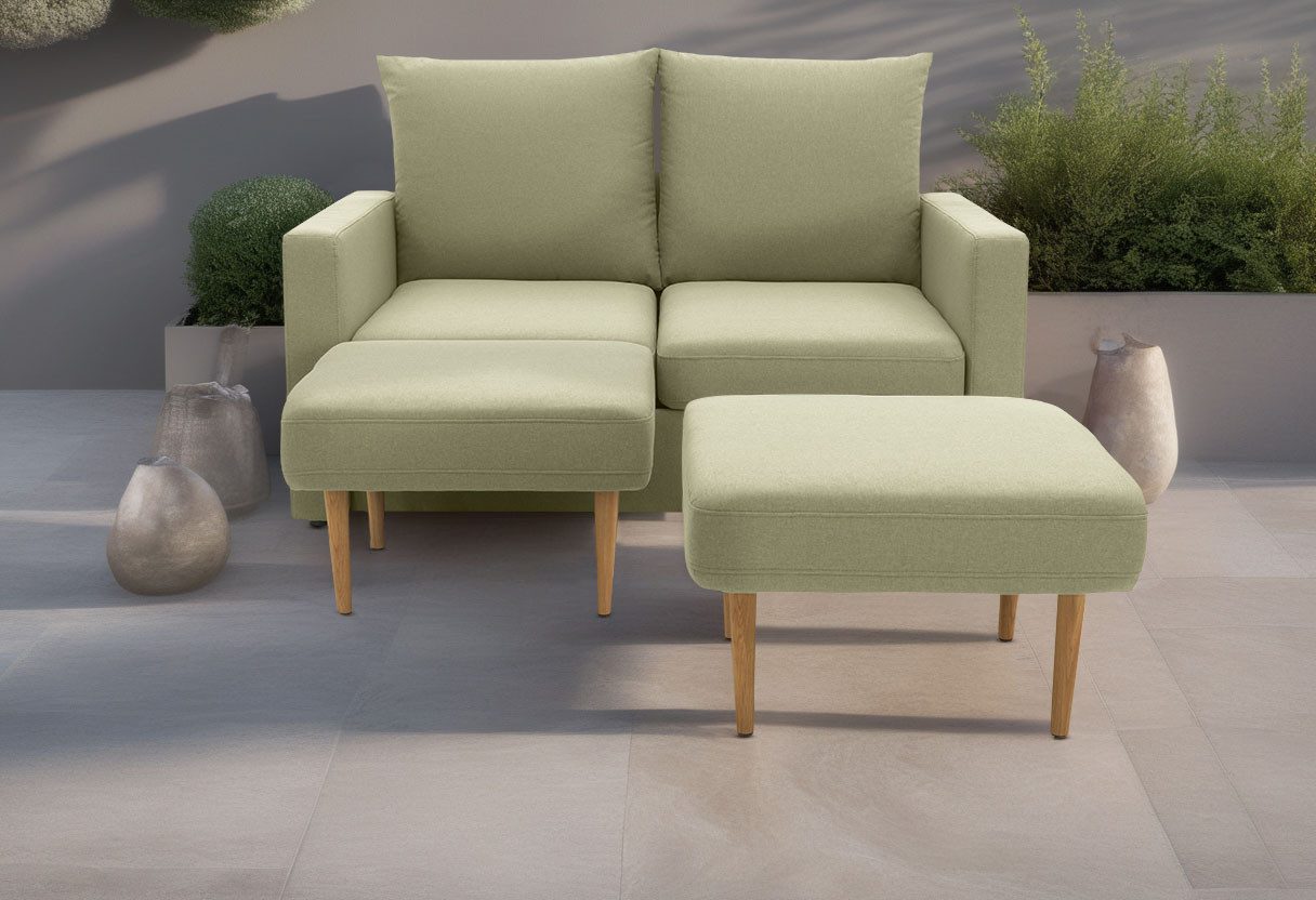 DOMO collection 2-zitsbank Slunce, buitenruimtewonder 2-zits inclusief 2 hockers, geschikt voor buiten groen, tuinbanken
