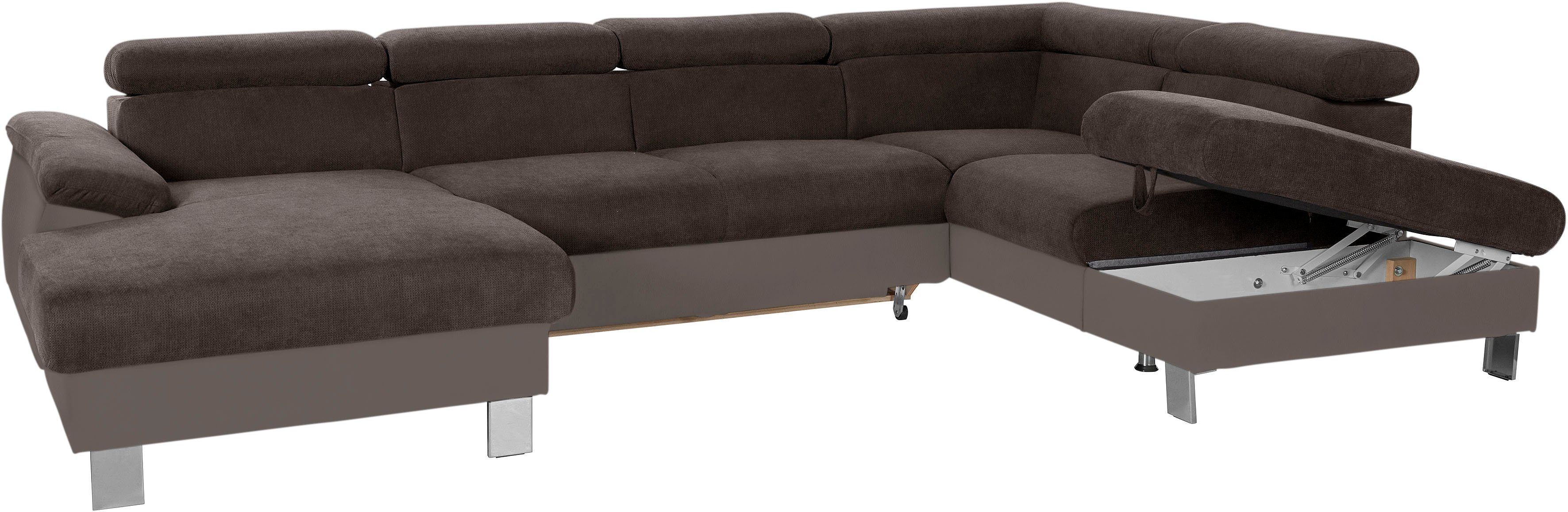 COTTA Zithoek Komaris U-vorm, B: 320 cm met hoofdverstelling, optioneel bedfunctie, bedlade & licht