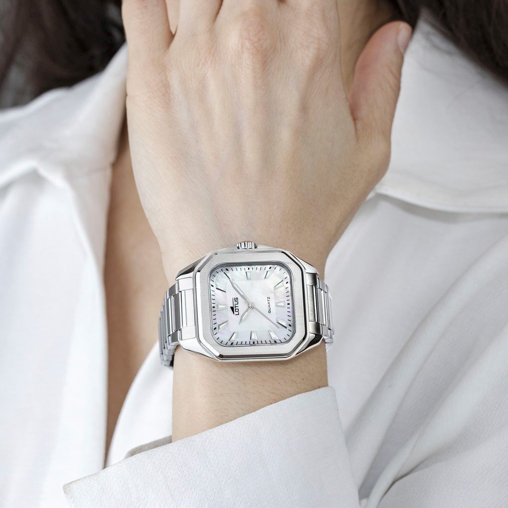 Lotus Kwartshorloge Square Horloge, dameshorloge, stalen band, analoog