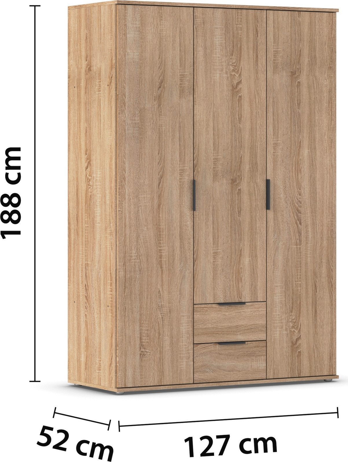 rauch Draaideurkast Kledingkast Kast Garderobe Wasmand ESSEA in 2 Breedtes met 2 lades, in eenvoudig ontwerp, moderne grepen made in germany