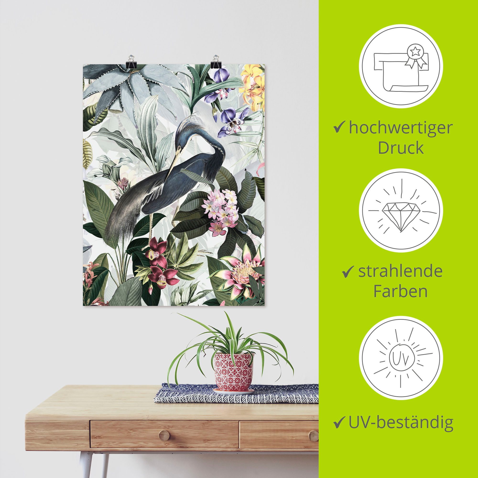 Artland Artprint Vintage kraanvogel als artprint van aluminium, artprint voor buiten, artprint op linnen, poster in verschillende maten. maten