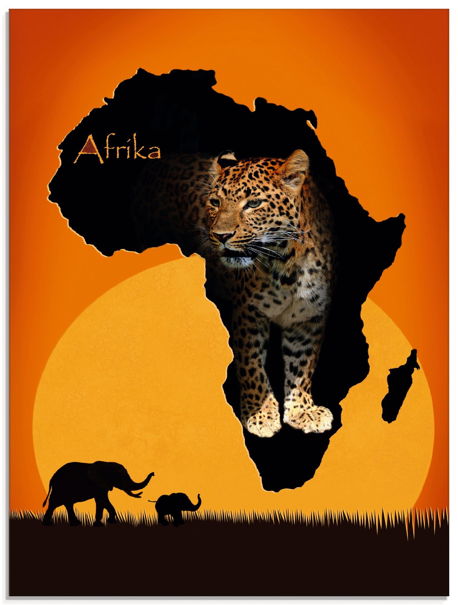Artland Print op glas Afrika het zwarte continent glazen artprint maat 60 cm x 80 cm oranje