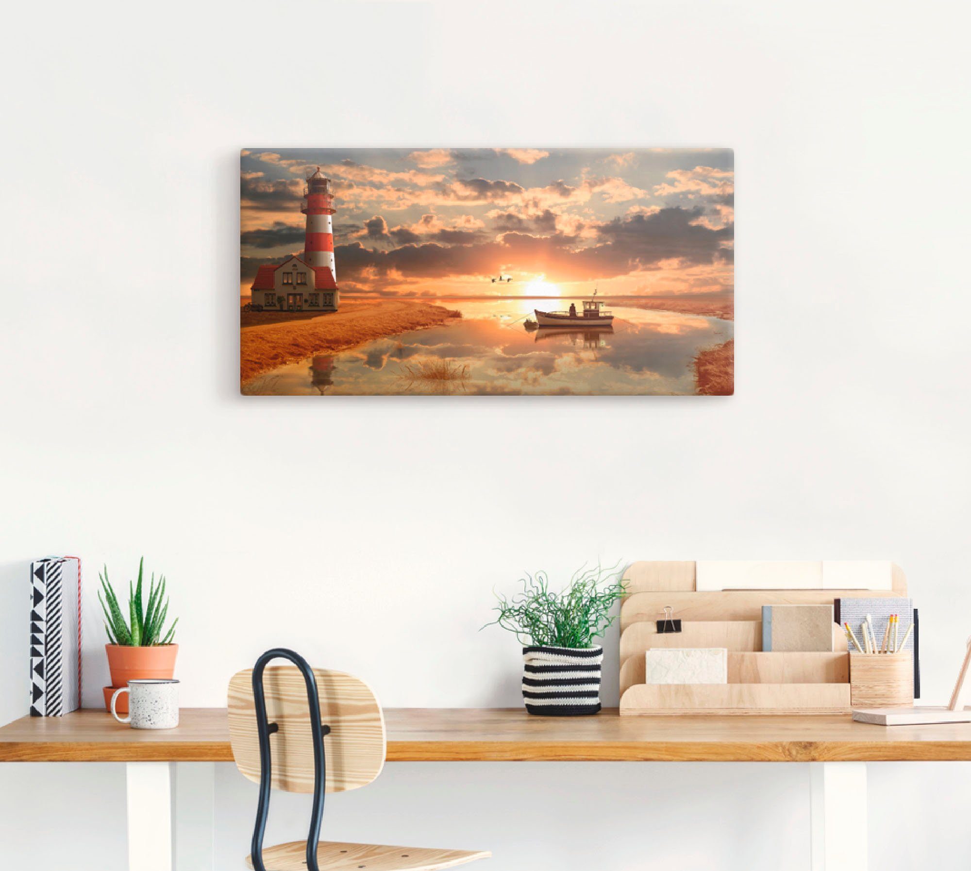 Artland Artprint Maritieme idylle bij de vuurtoren als artprint op linnen, poster, muursticker in verschillende maten