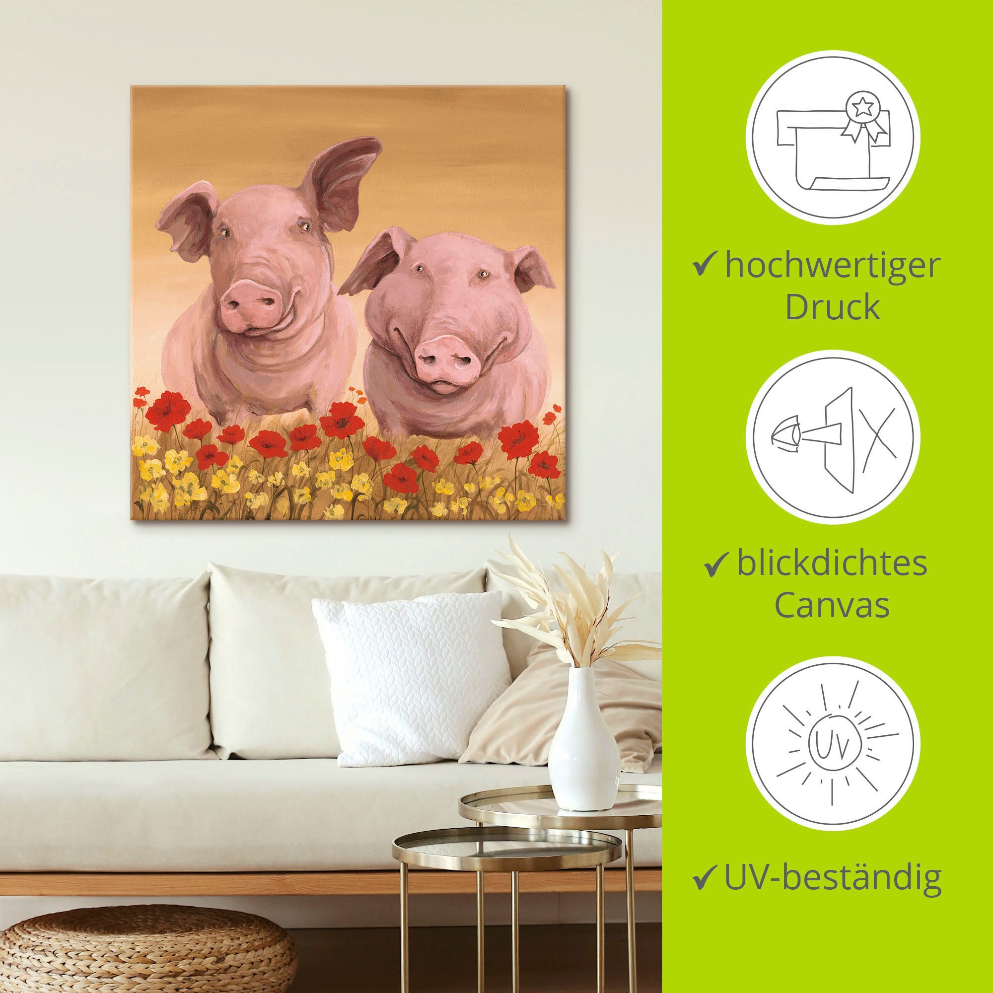 Artland Artprint op linnen Varkens gespannen op een spieraam
