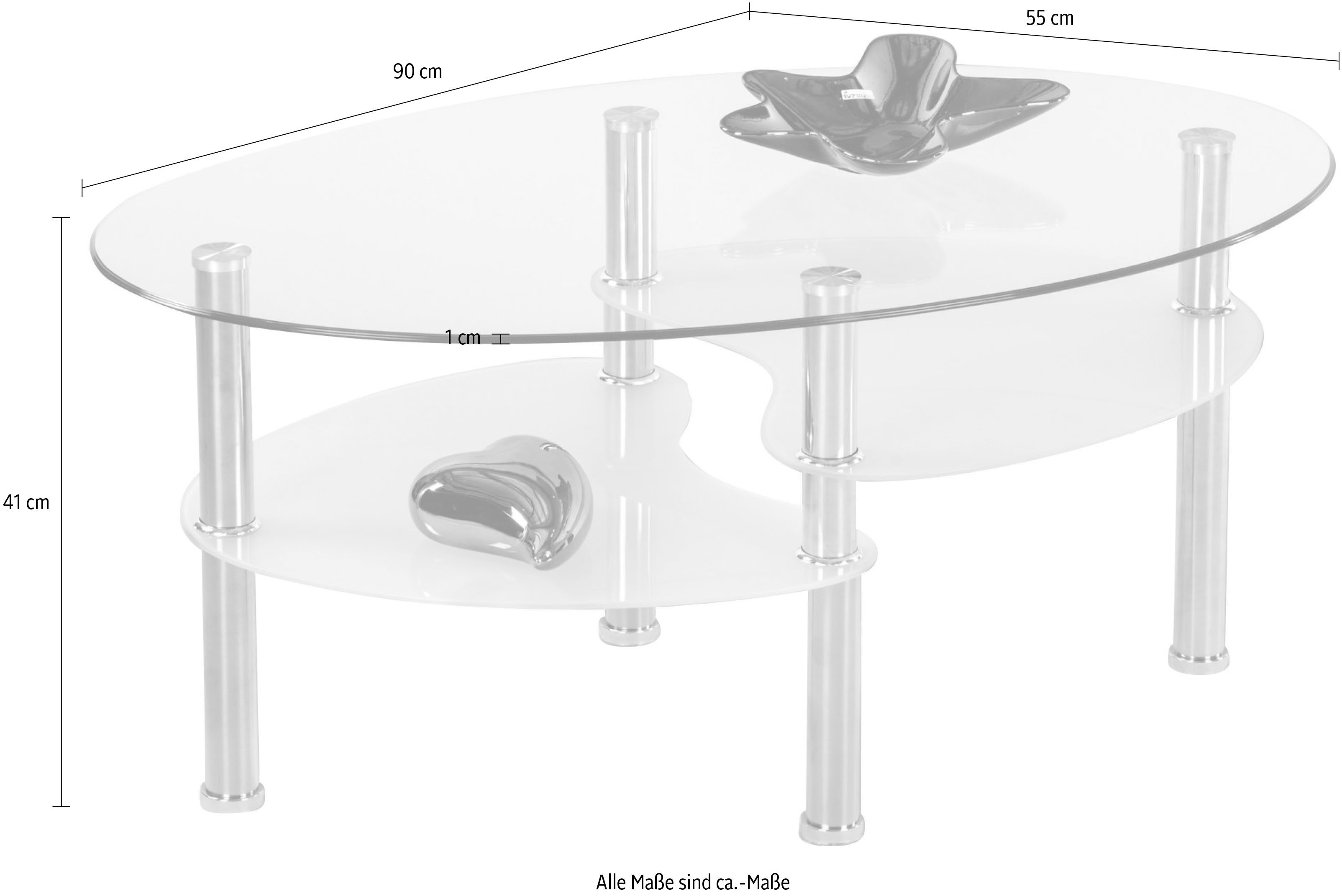 Stolkom Salontafel Wave glazen tafel, salontafel, bijzettafel glas BxHxD 90x41x55 cm