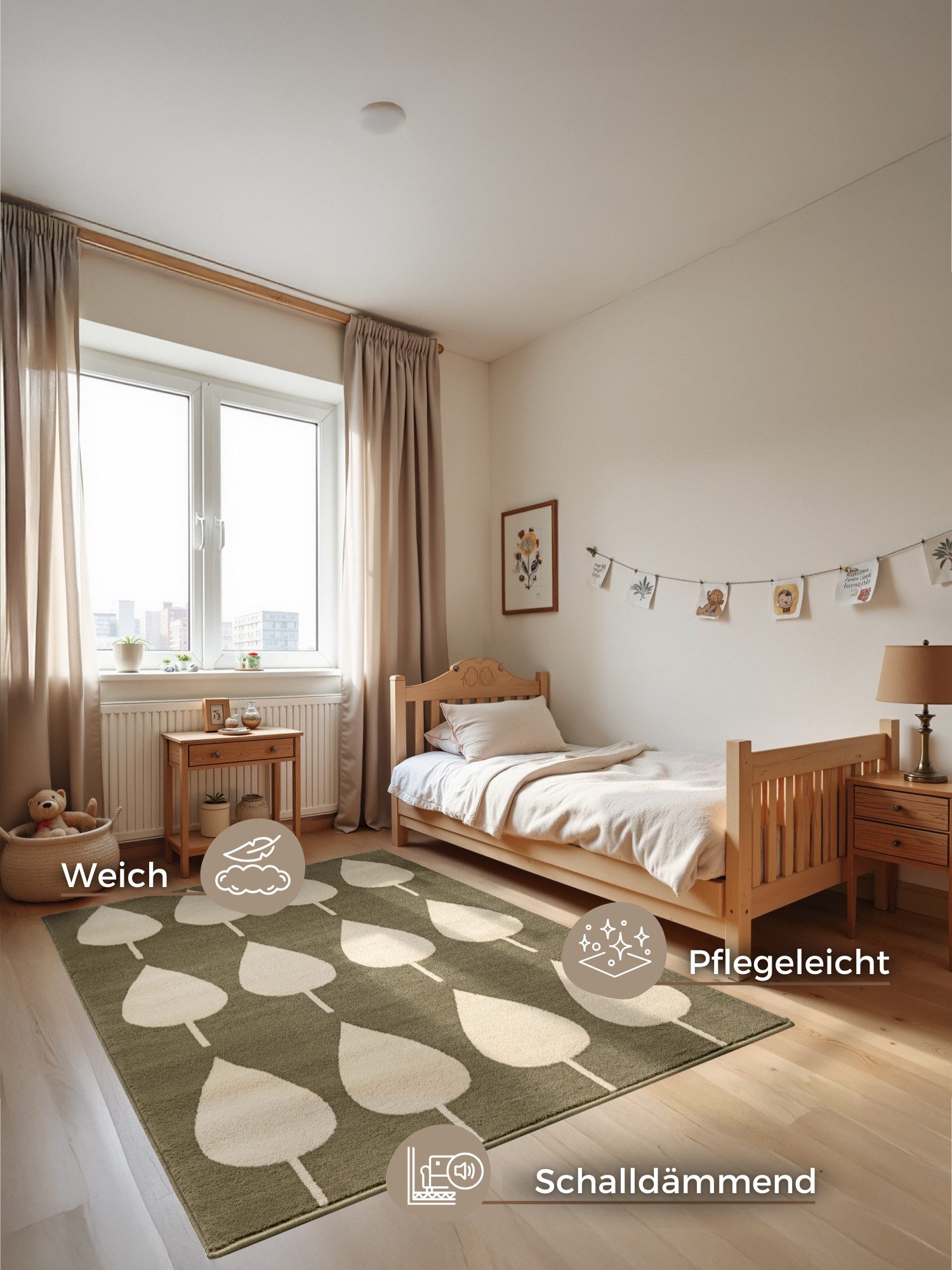 HANSE Home Kindervloerkleed Lovely Leaves Speeltapijt, stevig, kinderkamer, kortpolig, speelondergrond