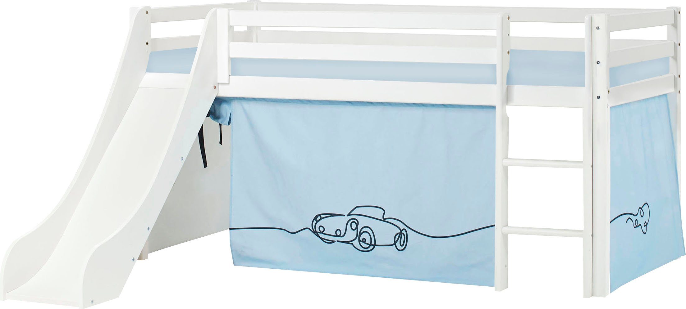 Hoppekids Hoogslaper "Cars" Glijbaan & gordijn blauw en veel keus