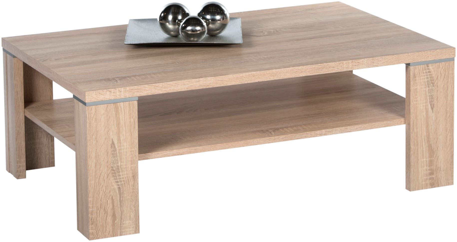 OTTO Stolkom Salontafel Osaka salontafel, eik Sonoma decor, BxHxD 110x40x70 cm Opbergplank, aluminiumkleurige accenten, klassiek ontwerp salontafels
