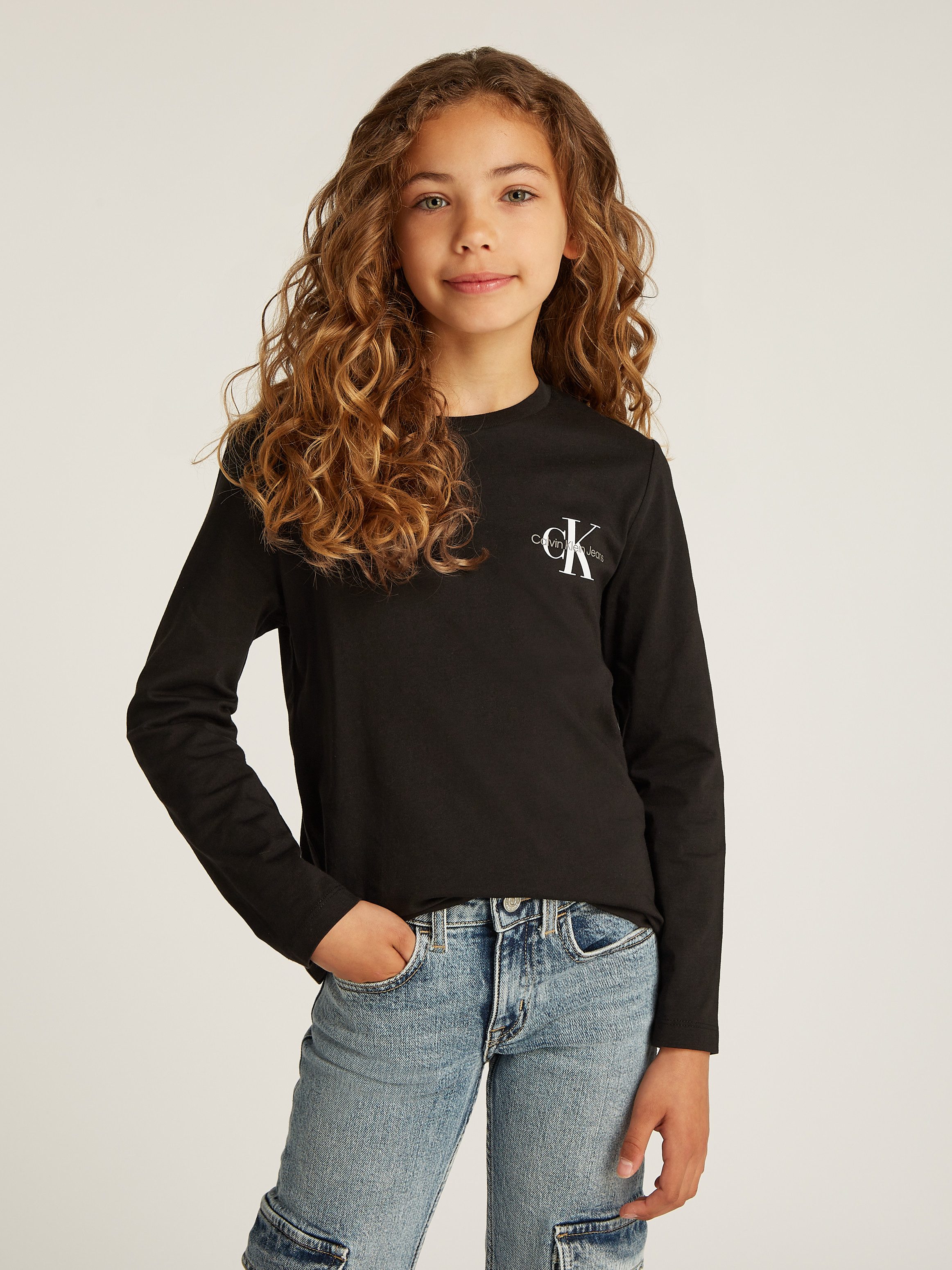 Calvin Klein Shirt met lange mouwen Chest Monologo Ls T-Shirt voor kinderen tot 16 jaar en met logo-opdruk