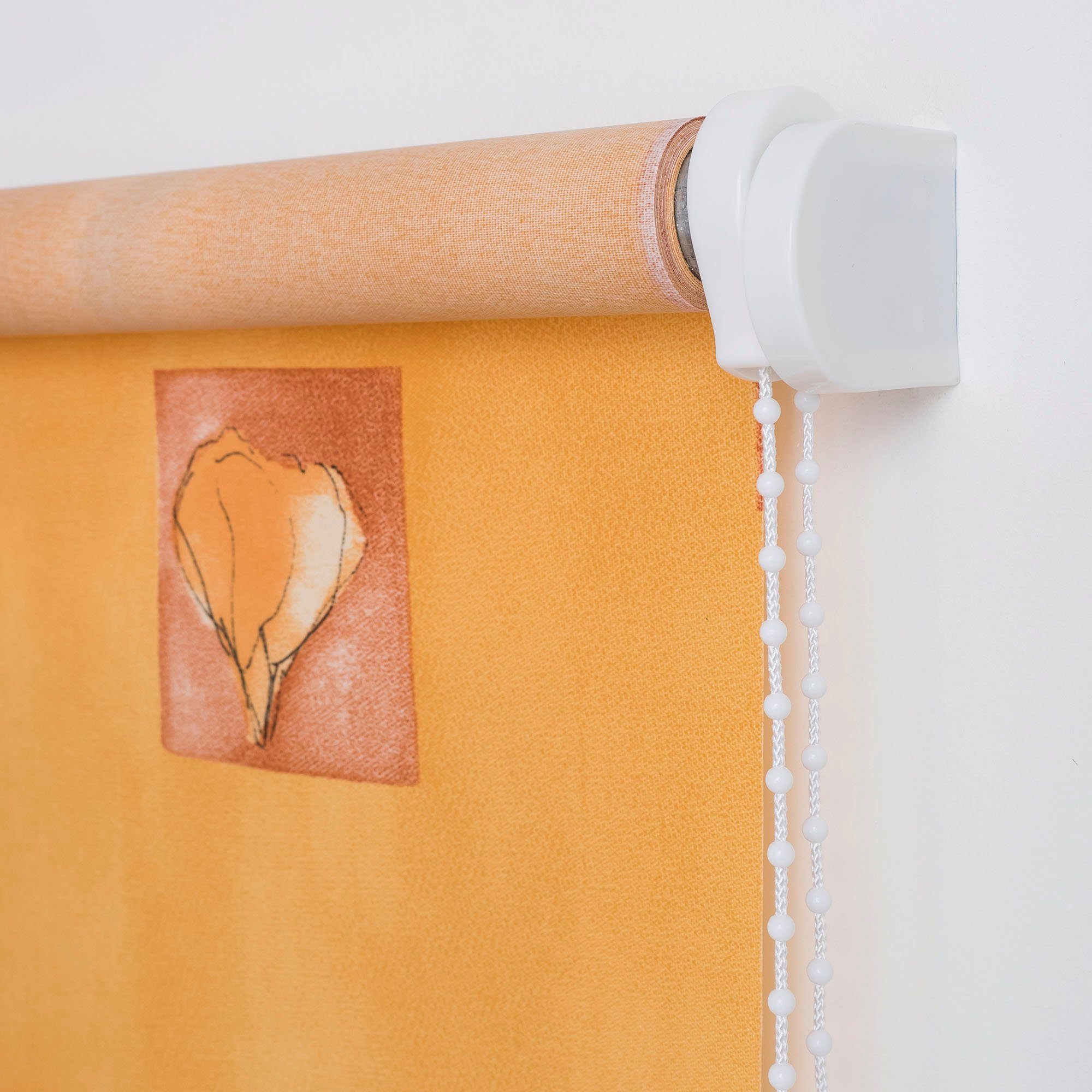 Liedeco Rolgordijn met zijbediening Bloemen oranje Rolgordijn met zijbediening, rolgordijn met kettingbediening, decoratief rolgordijn - bloemen oranje (1 stuk)
