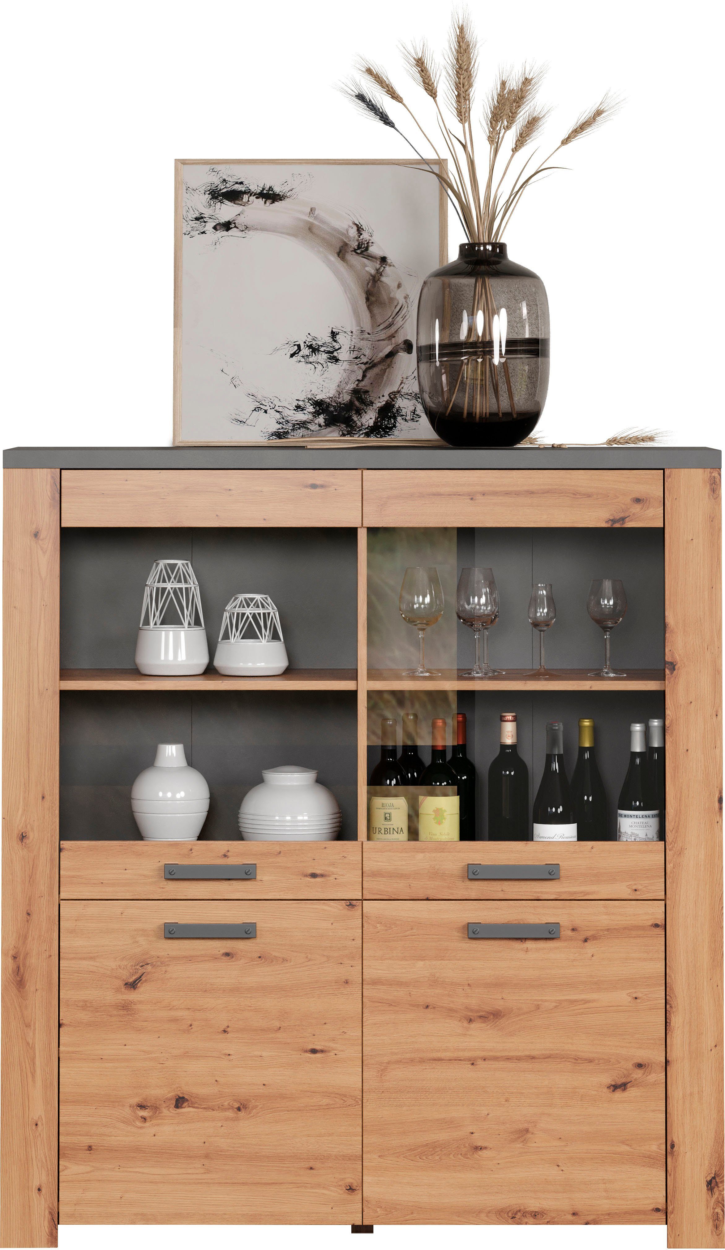 Home affaire Highboard Ambres Vitrine, echt houtlook, ca. Afmetingen BxH: 127x139 cm (1 stuk)